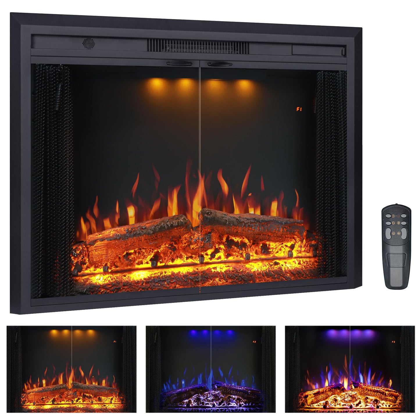 Valuxhome 40” W Electric Fireplace Insert with Log Speaker for Crackling Sound, 750W(Low)/1500W(high) for Heating, Independent Function for Heating and Changing Colors, Overheating Protection
