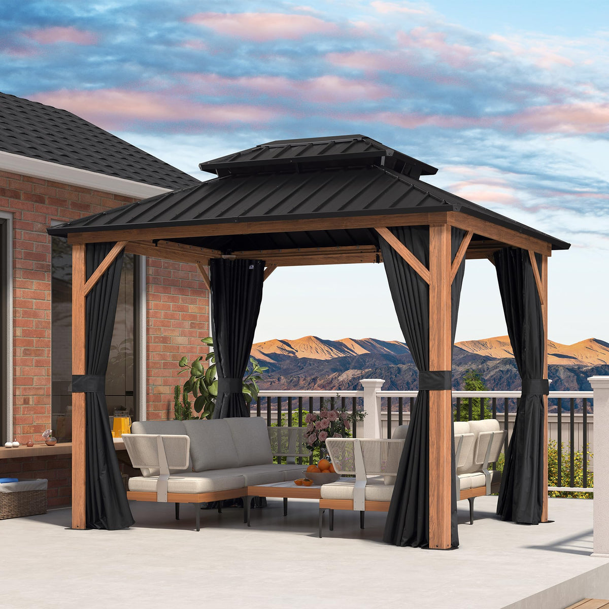 PURPLE LEAF Sunroom 12' x 14' Solarium Double Roof Gazebo, Sliding Doors