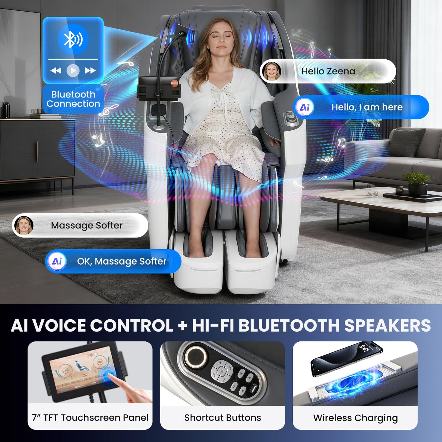 4D Massage Chair Full Body with Space Walk & Ankle Stretch, 2026 Zero Gravity 55“ SL-Track Shiatsu Massage Chair Recliner, Electric Calfrest Extension & Foot Rollers, AI Voice Control S002 Black