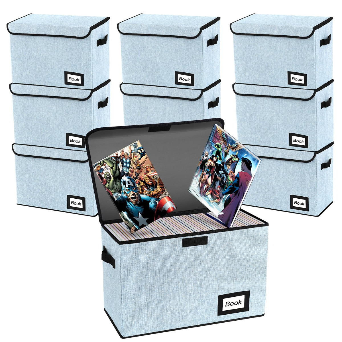 Comic Book Storage Box, 15.8" X 7.8" X 11.8", Heavy Duty Collapsible Holds 160-180 Comic Book Bin Container Holder Shelf (Cartoon Bombs)