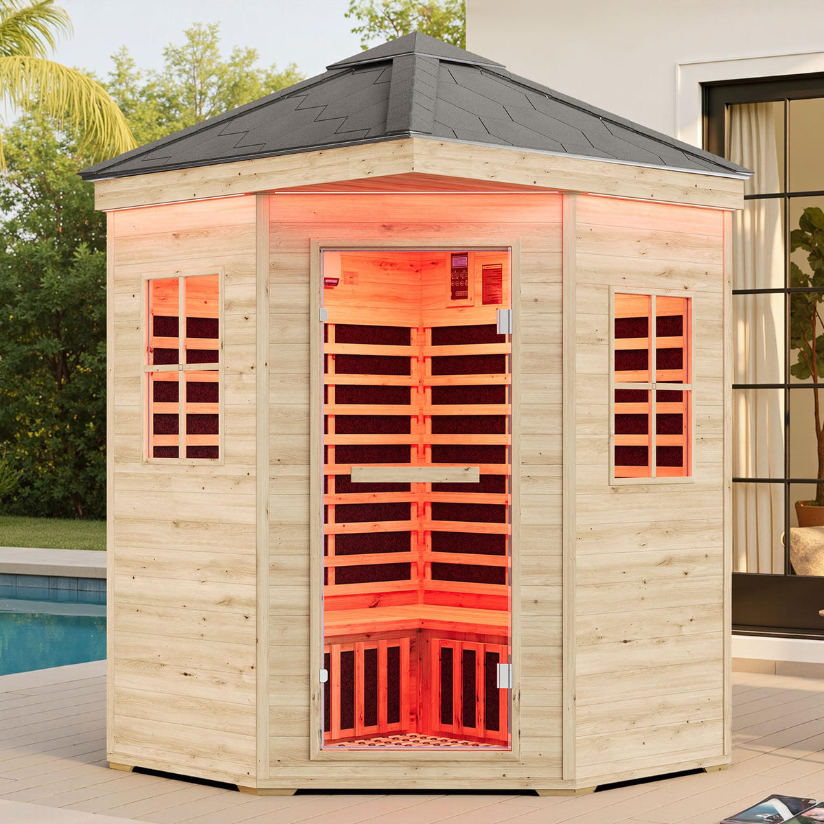 Albott 4 Person Infrared Sauna with 7-Color Light Therapy, Low EMF 2145W