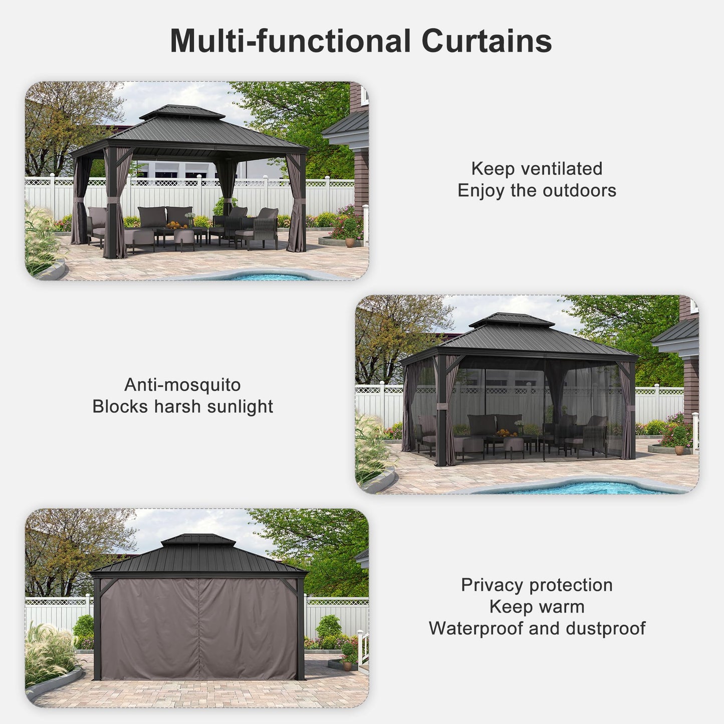 PURPLE LEAF Large Gazebo 12' X 24' with Galvanized Steel, Gray | 4.7" Thick Post, Built in Drainage, Windproof Cool Breeze, Snowproof & Rustproof, 260 GSM Textilene Netting, Fit Any Yard