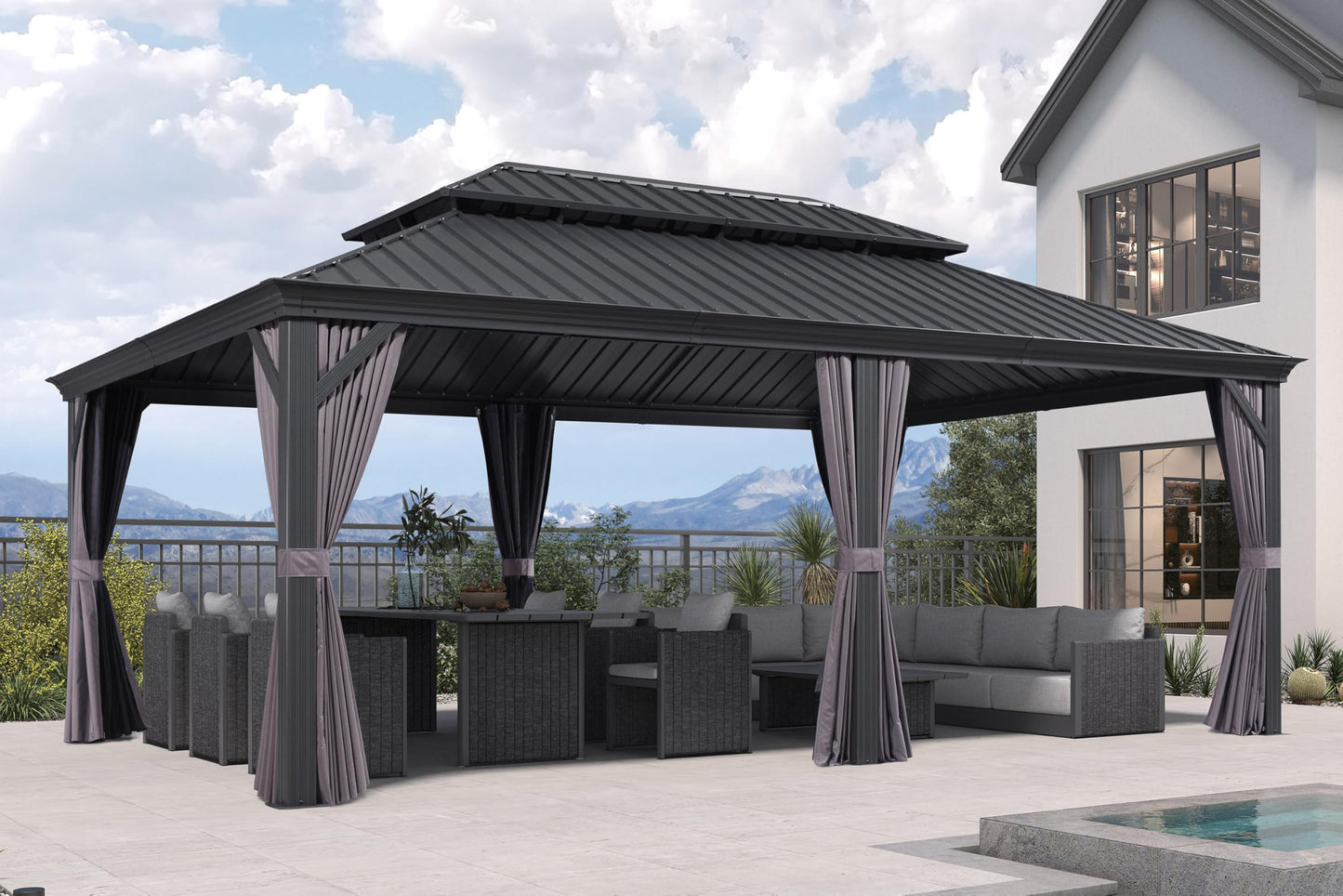 PURPLE LEAF Large Gazebo 12' X 24' with Galvanized Steel, Gray | 4.7" Thick Post, Built in Drainage, Windproof Cool Breeze, Snowproof & Rustproof, 260 GSM Textilene Netting, Fit Any Yard