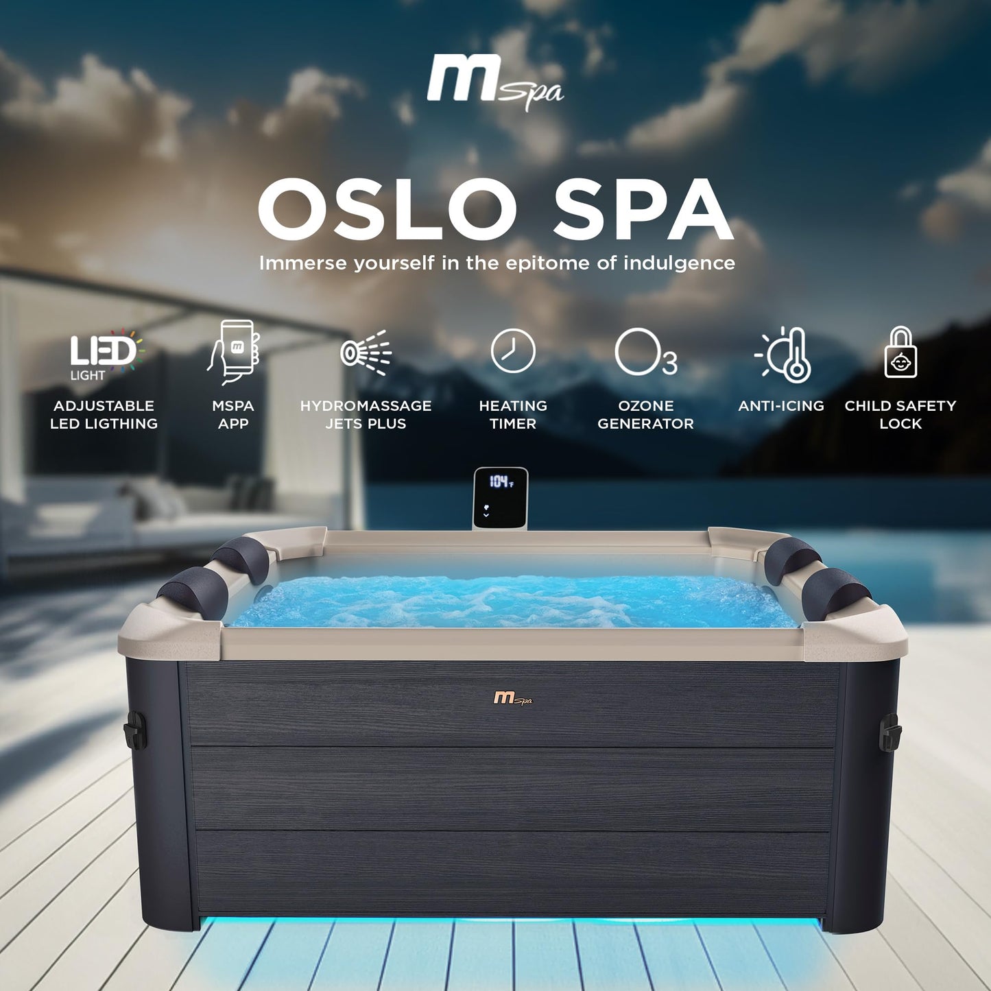 MSpa Square Hydro Jets Bubble Spa with Hard Exterior & Soft Lining Interior | 4 to 6 Person Hot Tub with 2 Covers (1 Standard and 1 Energy-Efficient Cover), Oslo