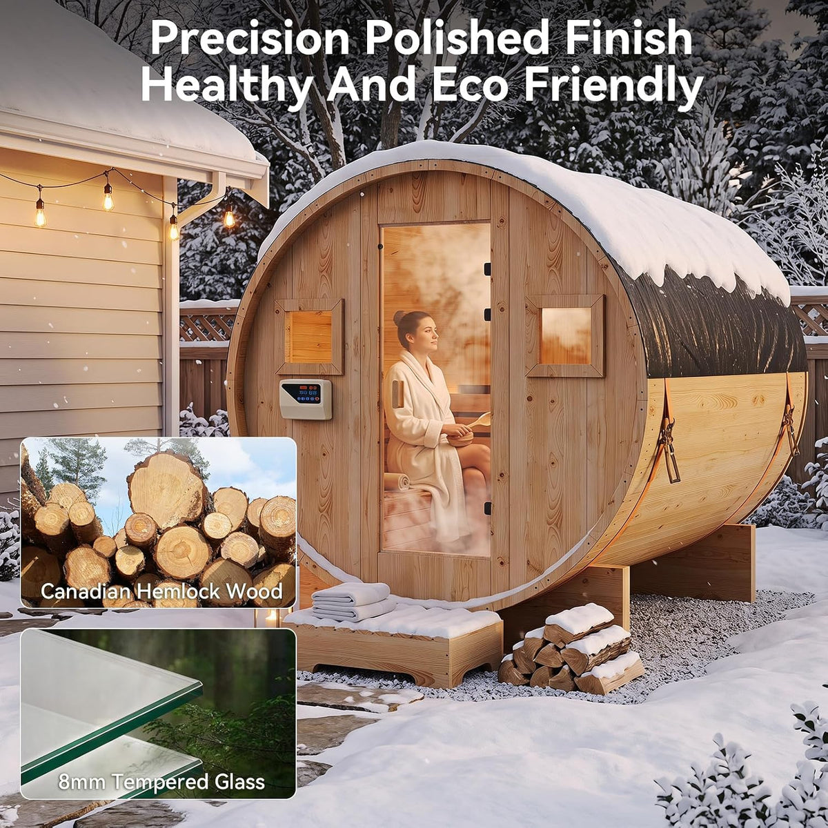 Outdoor Barrel Sauna, 4-6 Person Tradition Wood Dry＆Steam Sauna with Sauna Stone, 220V/6KW Electric Heater with Sauna Stone, Sauna Accessories, Waterproof Tarpaulin