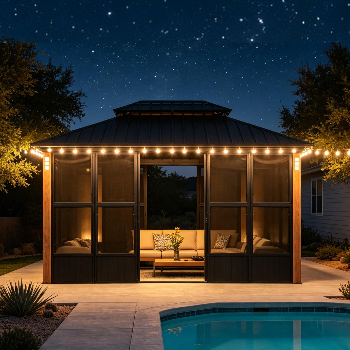 PURPLE LEAF Sunroom 12' x 14' Solarium Double Roof Gazebo, Sliding Doors