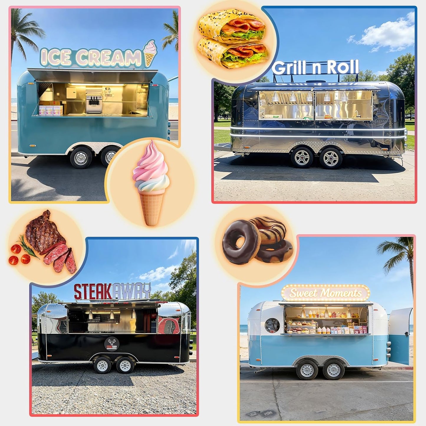 10ft Black Mobile Coffee Trailer for Sale, Commercial Food Truck with DOT | Mini Concession Truck for Beverage and Fast Snack, Retro Food Cart with Custom Services for Office Buildings