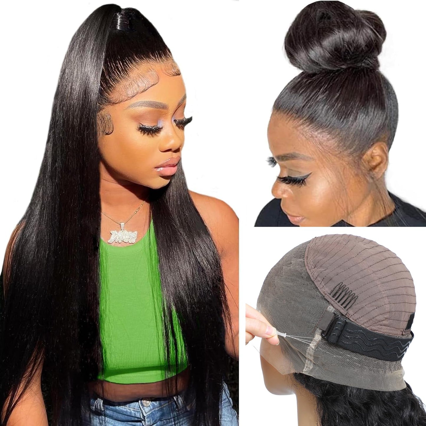 Pull Go 13x6 Drawstring Highlight Lace Front Wigs Human Hair Ombre Honey Blonde 210 Density Skinlike HD Full Lace Frontal Glueless Wigs Human Hair Pre Plucked Pre Cut Straight Balayage Wig 18 Inch