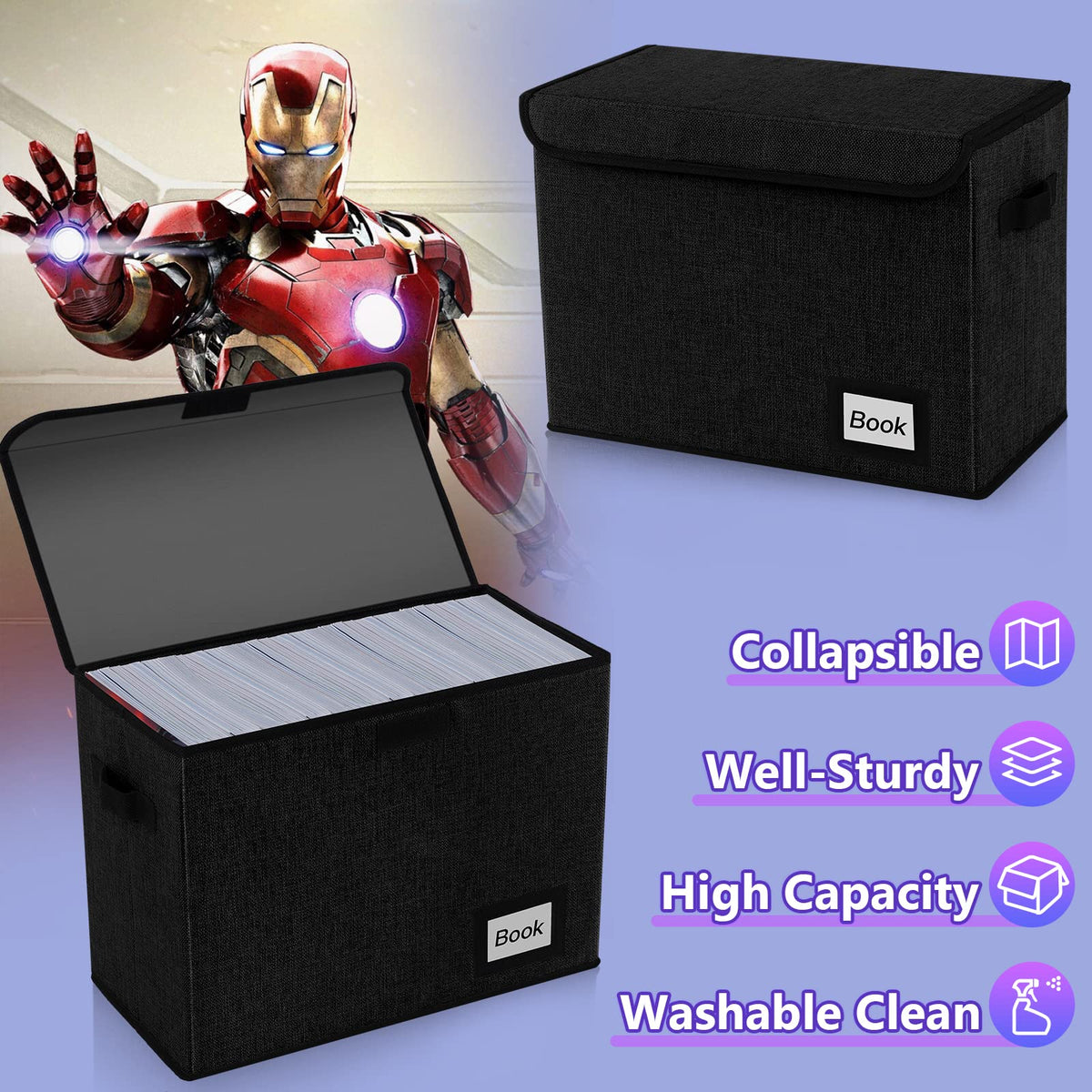 Comic Book Storage Box, 15.8" X 7.8" X 11.8", Heavy Duty Collapsible Holds 160-180 Comic Book Bin Container Holder Shelf (Cartoon Bombs)