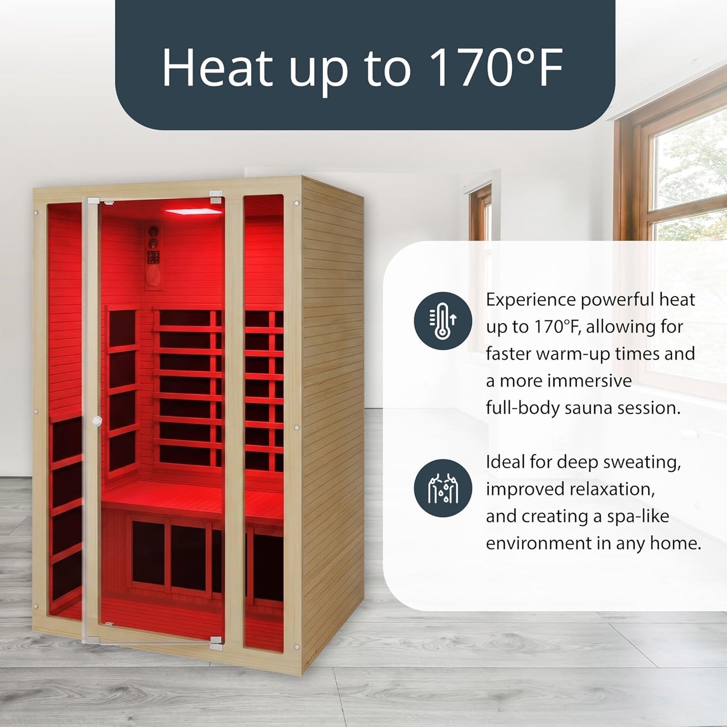 Joyous+ 170°F 2-Person Home Infrared Sauna with Color & Red Light Therapy, Low EMF - Indoor Personal Luxury Spa for House and Gym