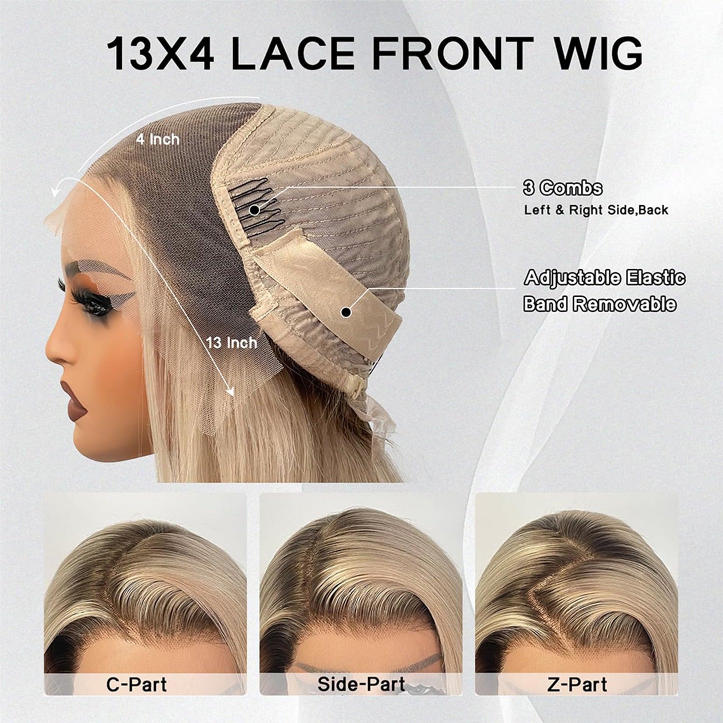 Ash Blonde Wig Human Hair 13x4 Glueless Lace Front Bob Wig 12" | 220% Density Double Drawn 15A Remy Brazilian Human Hair Wig Soft & Full Wear Go HD Pre cut Lace Pre plucked Natural Hairline