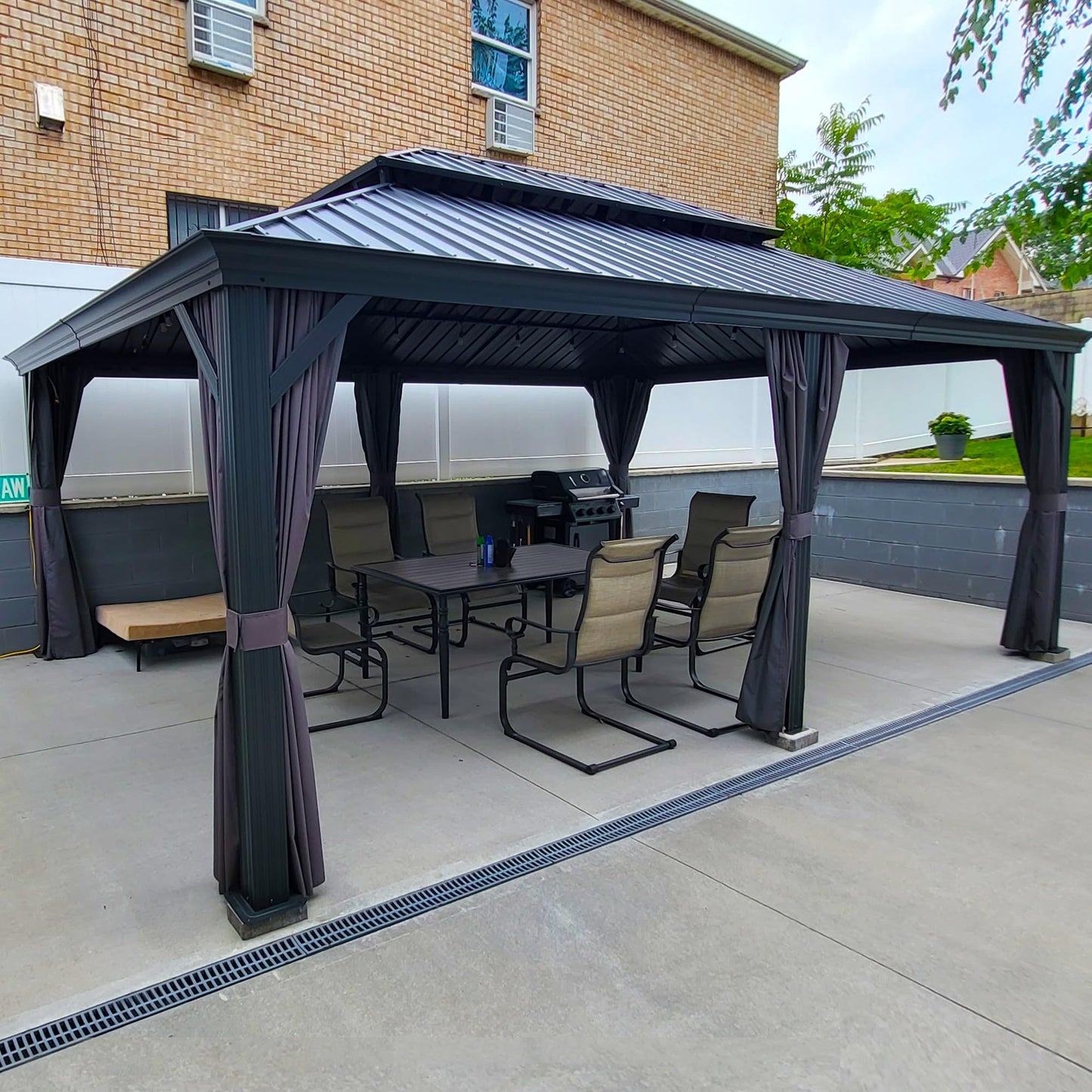 PURPLE LEAF Large Gazebo 12' X 24' with Galvanized Steel, Gray | 4.7" Thick Post, Built in Drainage, Windproof Cool Breeze, Snowproof & Rustproof, 260 GSM Textilene Netting, Fit Any Yard