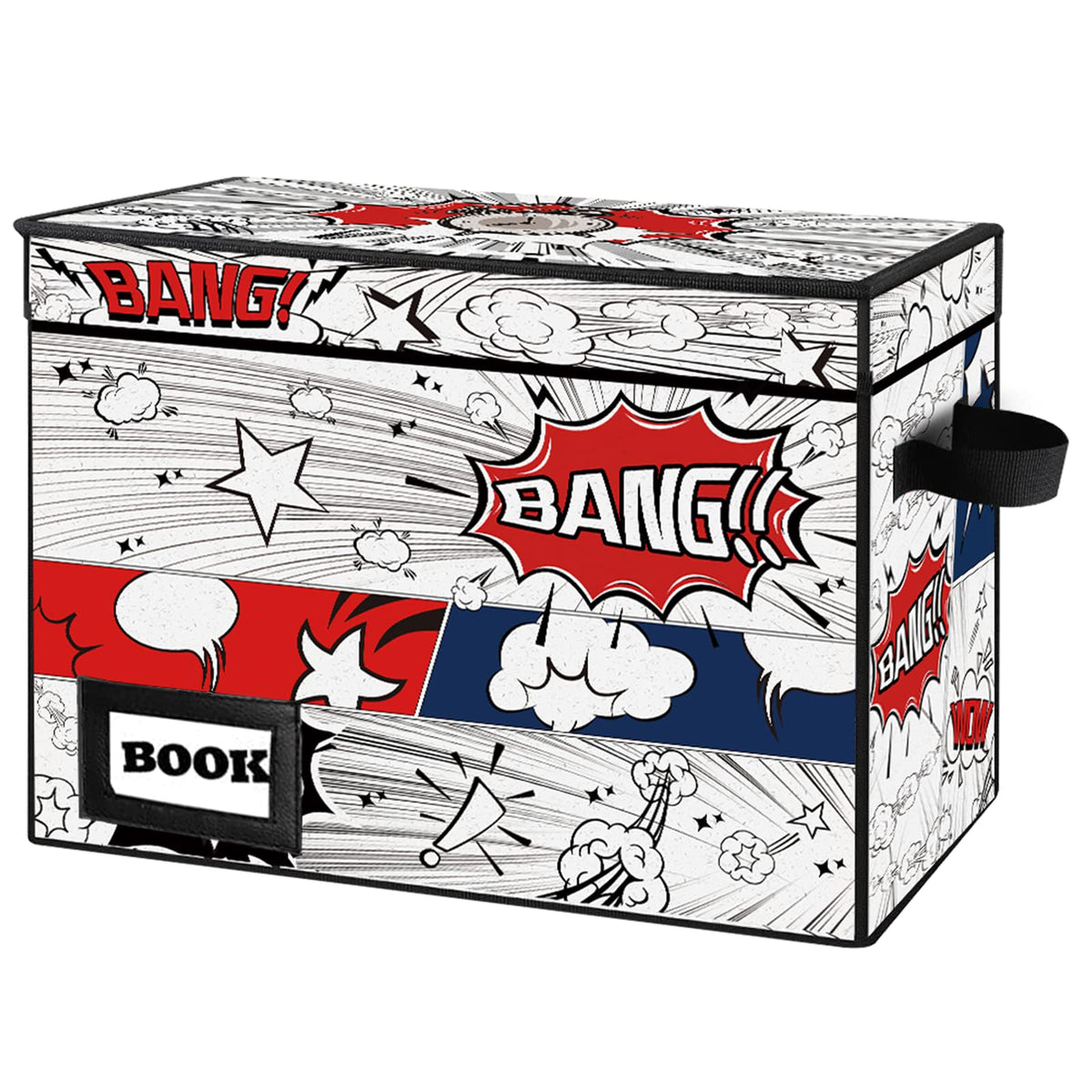 Comic Book Storage Box, 15.8" X 7.8" X 11.8", Heavy Duty Collapsible Holds 160-180 Comic Book Bin Container Holder Shelf (Cartoon Bombs)