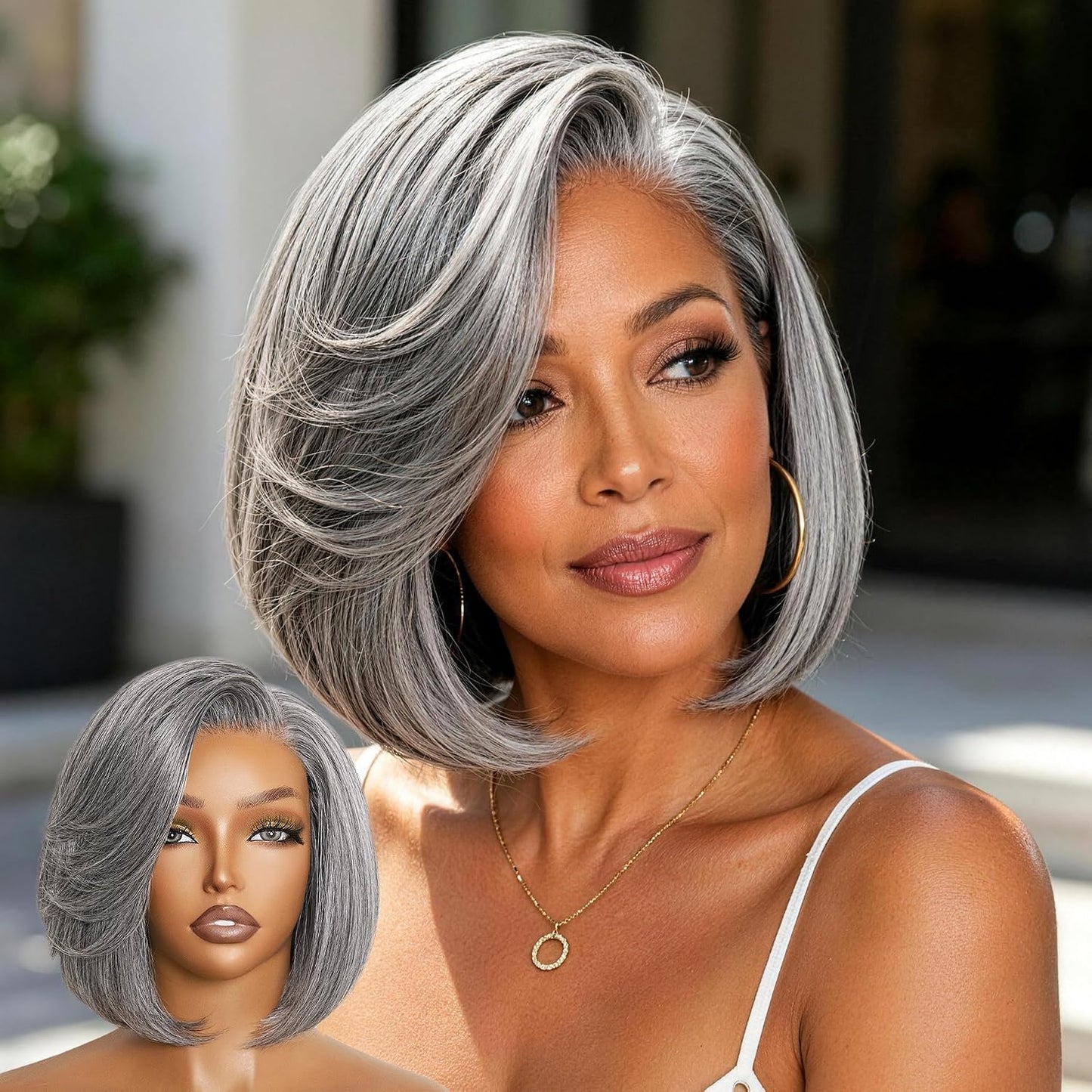 Short Straight Layered Bob Wig Glueless Wig for Black Women 8 Inch