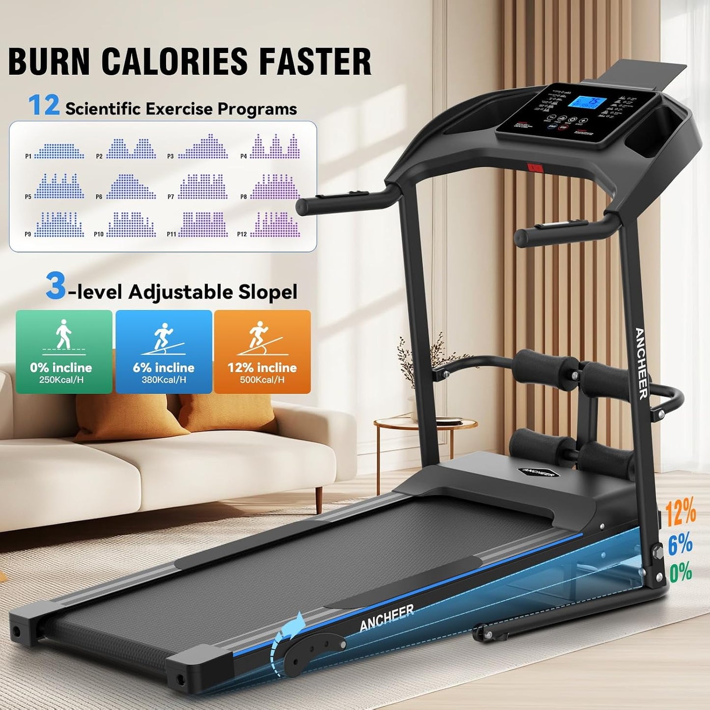 Smart Treadmill with Sit Up, Foldable Treadmills for Home with Incline | 2026 Upgraded 3.5HP Portable Treadmill 350lbs Capacity, Multifunction Home Gym Equipment, Body Fat & Heart Rate Monitor