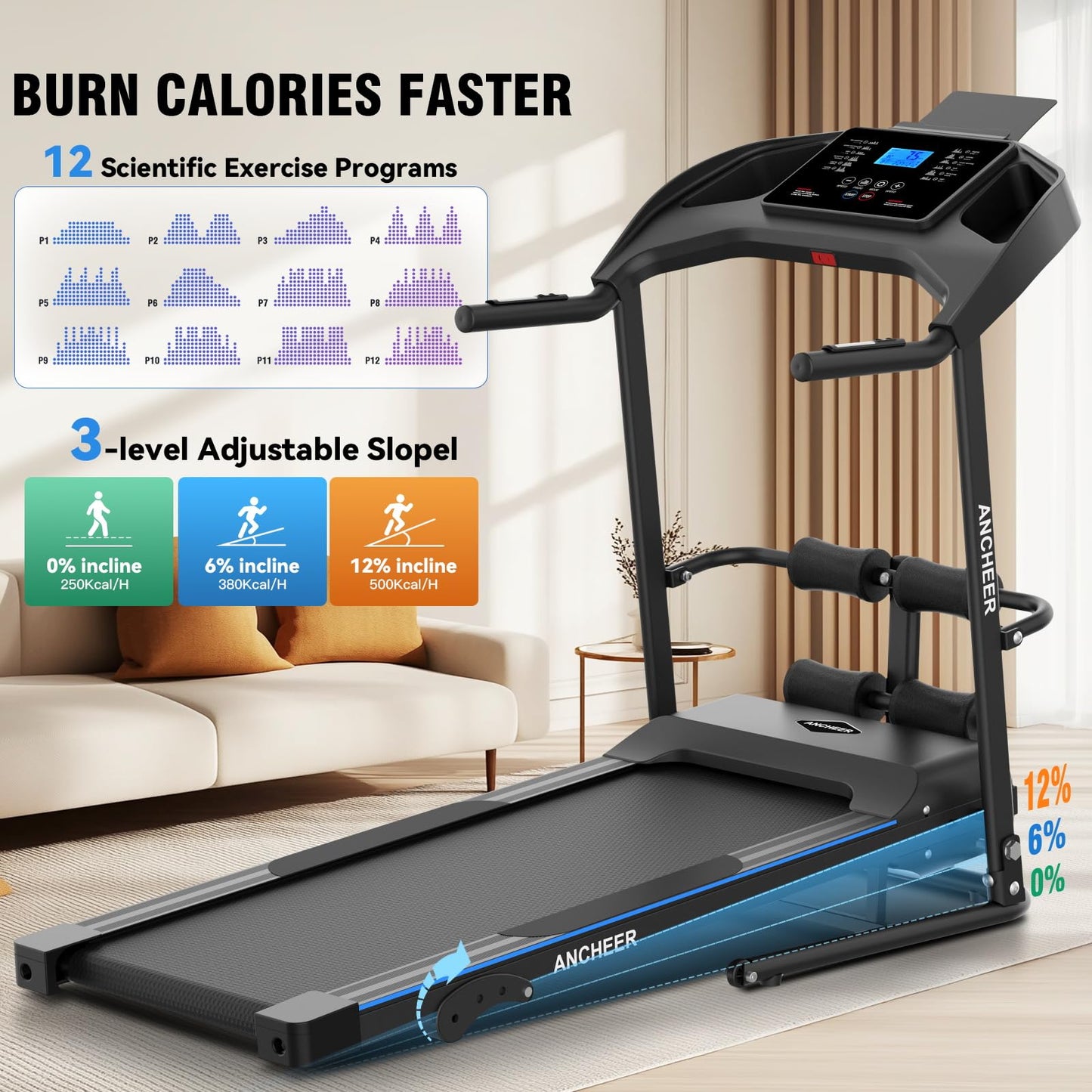 Smart Treadmill with Sit Up, Foldable Treadmills for Home with Incline | 2026 Upgraded 3.5HP Portable Treadmill 350lbs Capacity, Multifunction Home Gym Equipment, Body Fat & Heart Rate Monitor