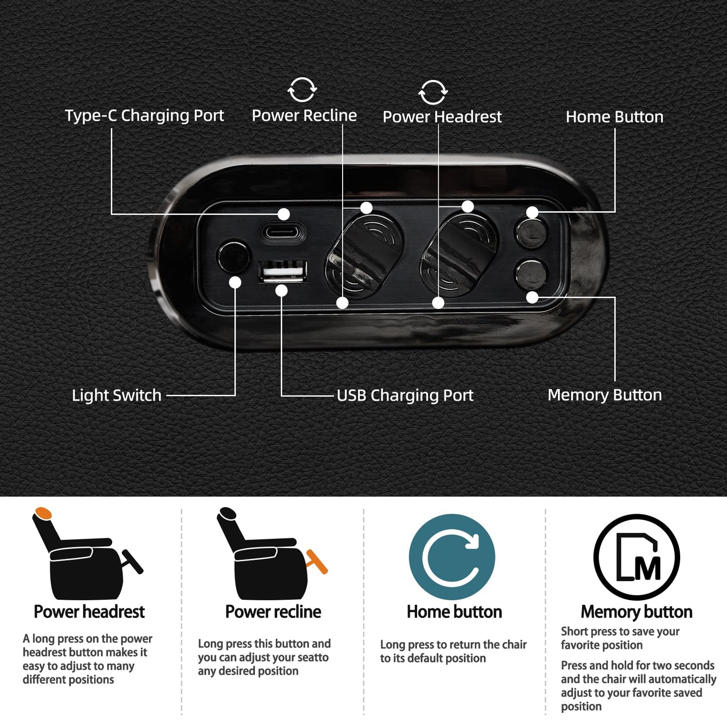comfiroom Top-Grain Leather Home Theater Seating, Dual-Motor Power Recliner | Classic Series Black Zero Gravity Motorized Theater Chair with USB-C Charging, Adjustable Headrest, Tray Table, Row of 1