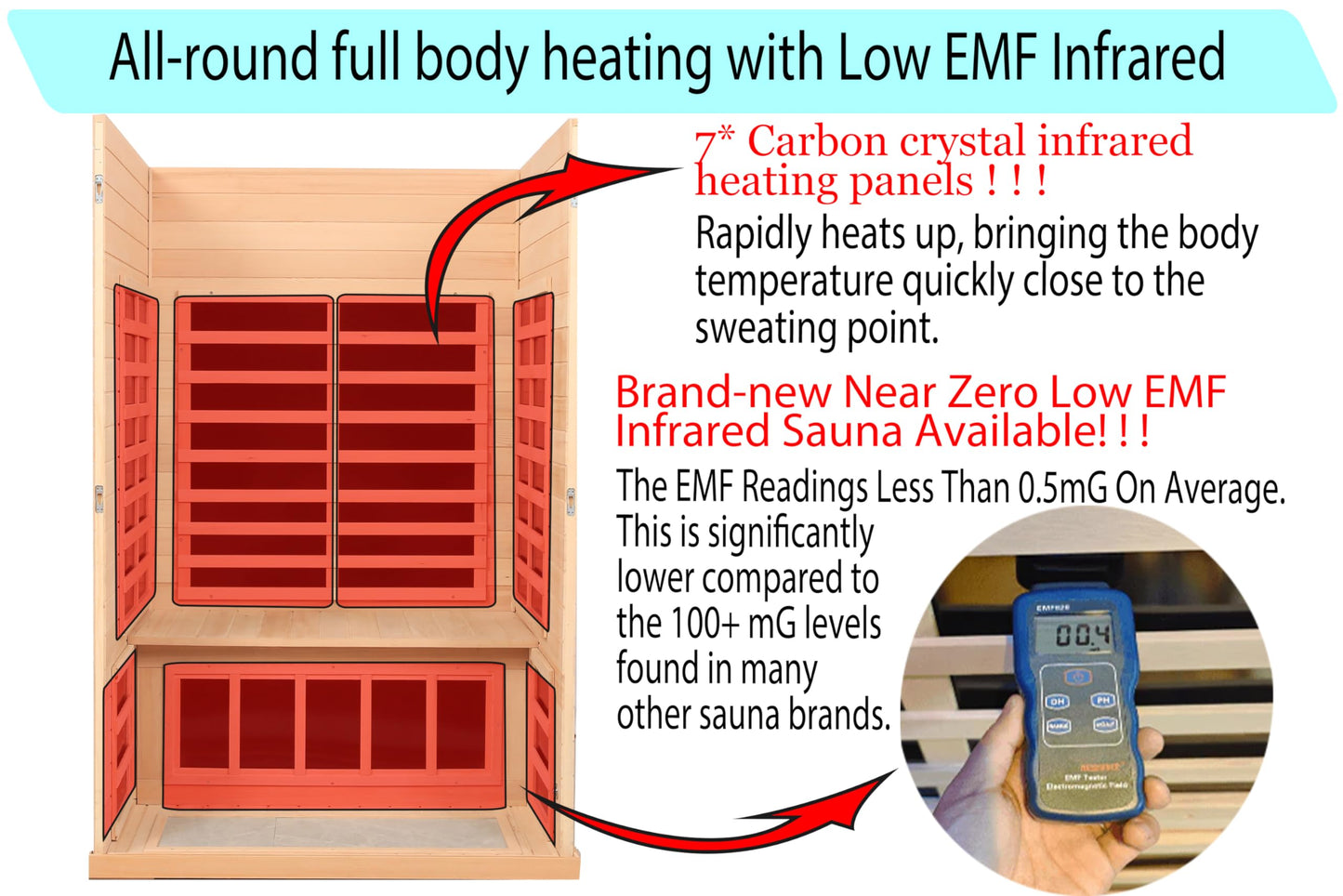 3 Person Infrared Sauna Ceramic Infrared Sauna w/Red Light Therapy | Far & Near Infrared Sauna Indoor, Low EMF Infrared Saunas for Home, Hemlock Deluxe Glass Home Sauna with Granite Backdrop