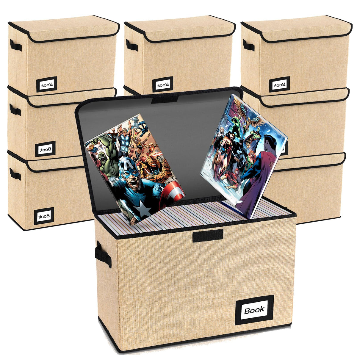 Comic Book Storage Box, 15.8" X 7.8" X 11.8", Heavy Duty Collapsible Holds 160-180 Comic Book Bin Container Holder Shelf (Cartoon Bombs)