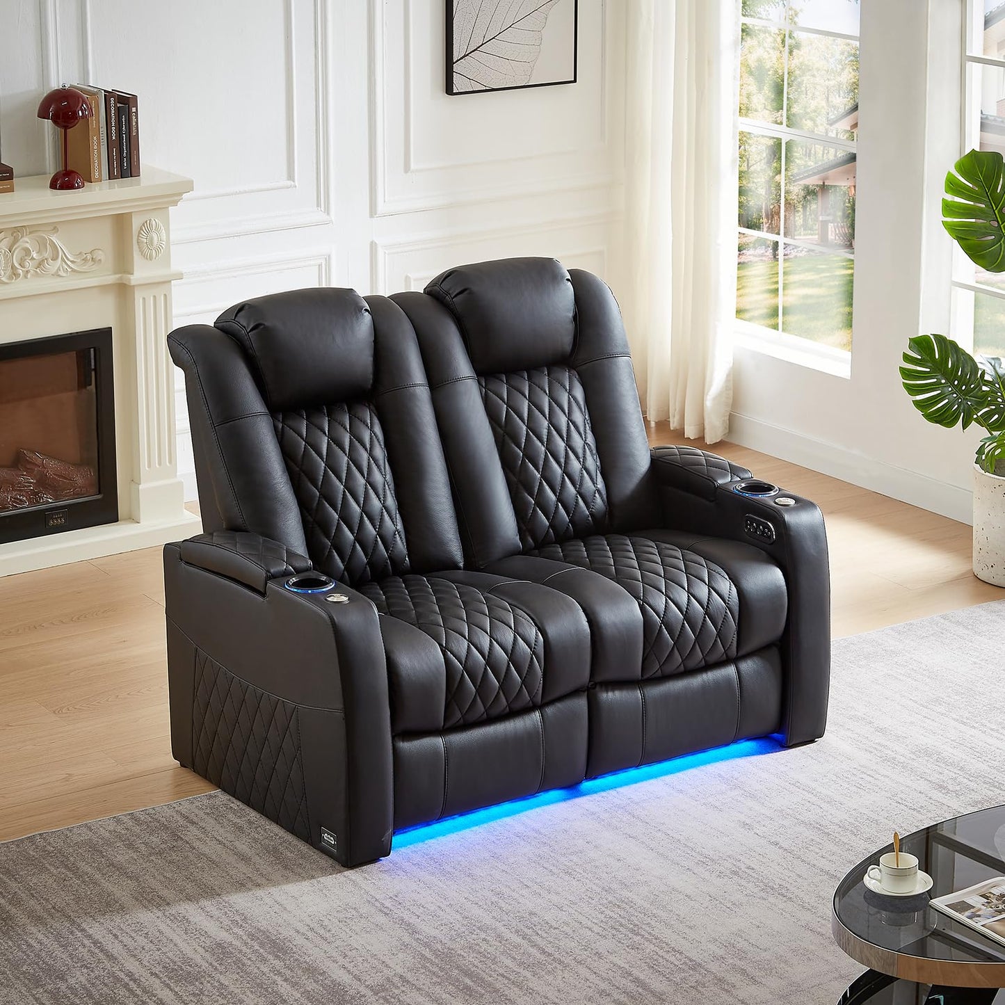 comfiroom Top-Grain Leather Home Theater Seating, Dual-Motor Power Recliner | Classic Series Black Zero Gravity Motorized Theater Chair with USB-C Charging, Adjustable Headrest, Tray Table, Row of 1