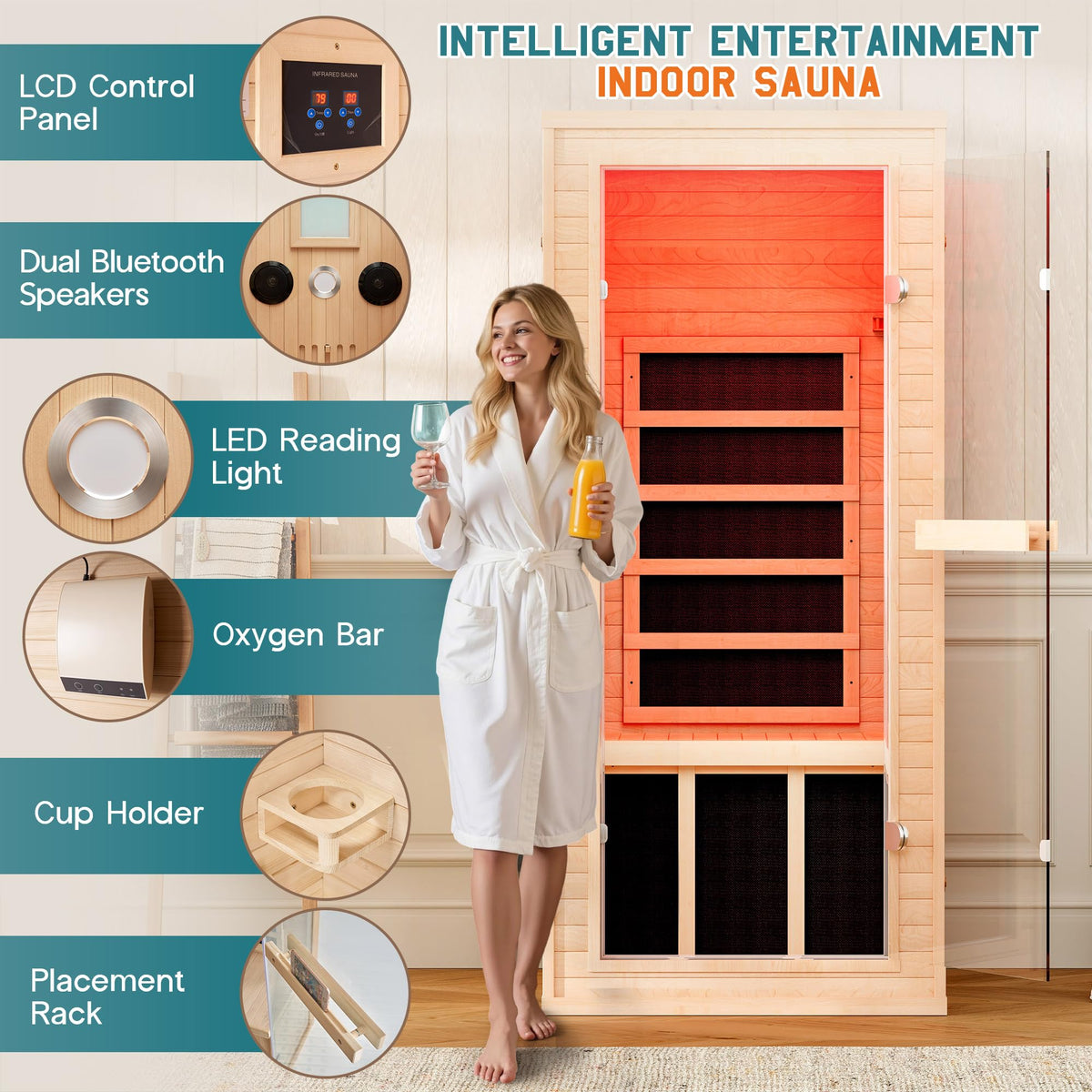 Albott 4 Person Infrared Sauna with 7-Color Light Therapy, Low EMF 2145W