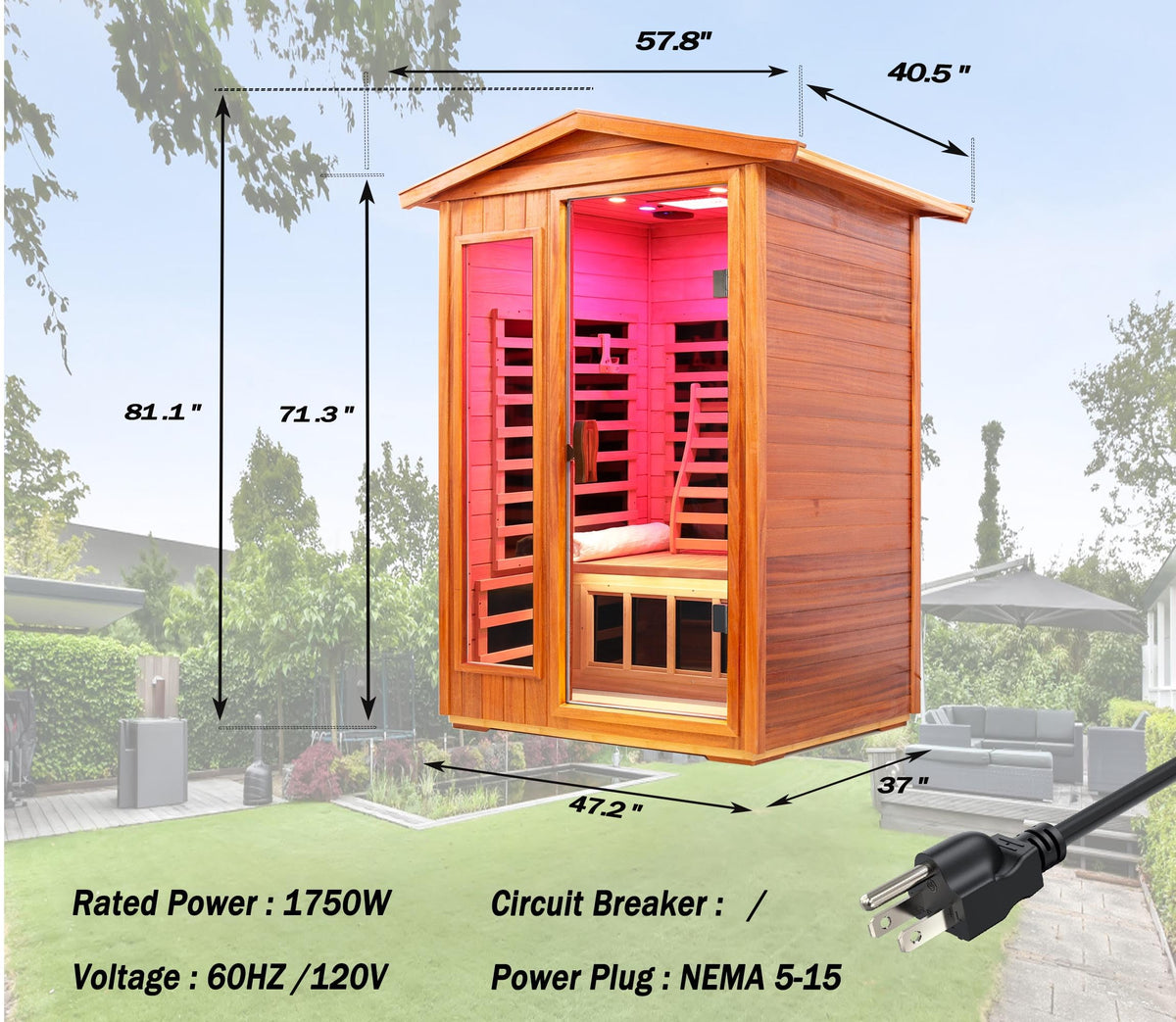 LTCCDSS Ultra-Low EMF Outdoor Infrared Sauna 2 Person, Composite Wood Far Infrared Sauna for Home, EMF 0.1-1mG, Bluetooth & Chromotherapy