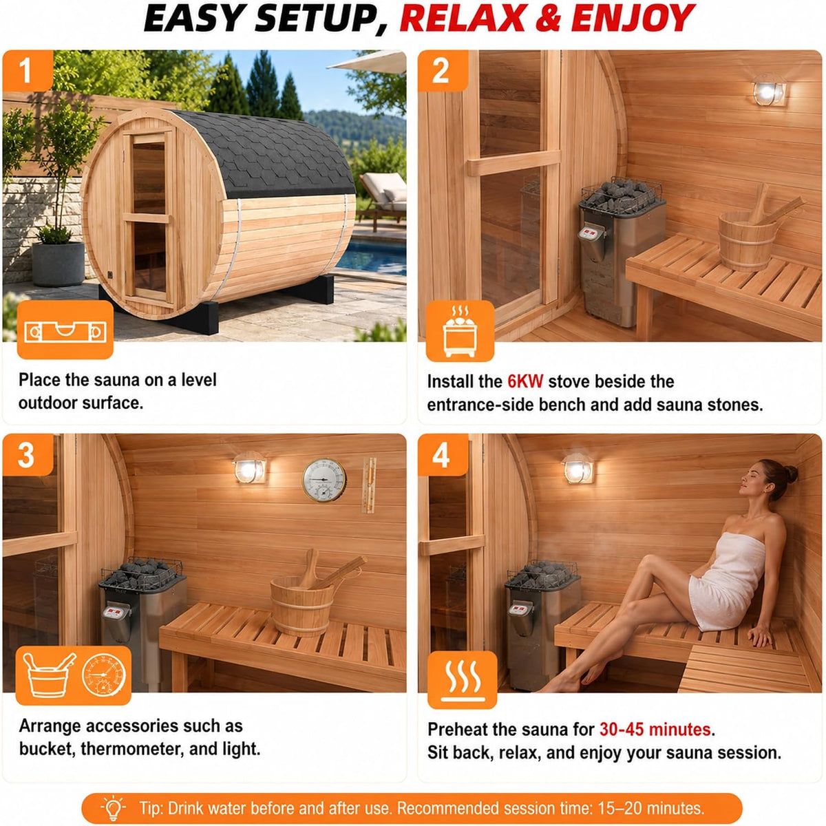 Panoramic Outdoor Sauna,Canadian Cedar 4-6 Person Steam Saunas