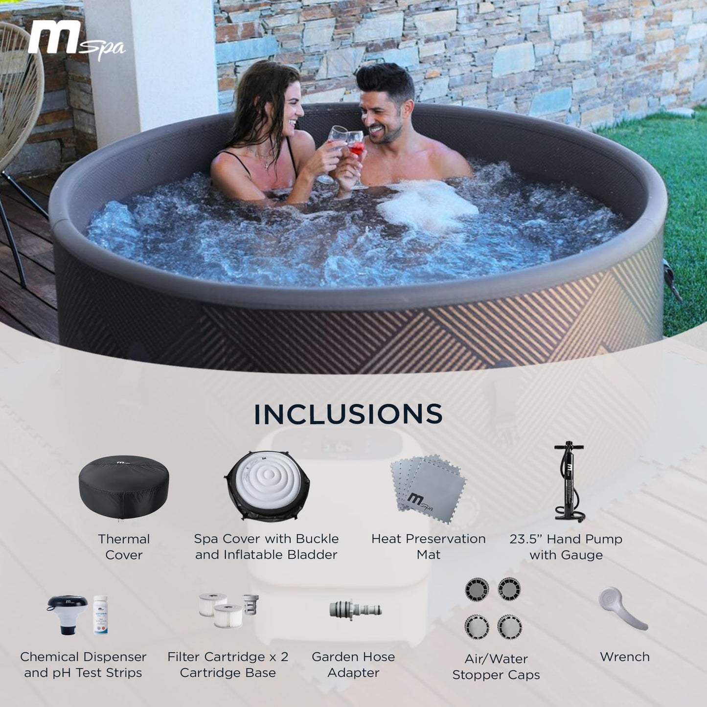 MSpa 6-Person Inflatable Hot Tub, Round Bubble Massage Spa, Champagne Gold | 138 Air Jets, Heats to 104F, 2200W PTC Heater, Drop-Stitch Walls, WiFi App Control, Auto-Filtration, All-in-One Control Box