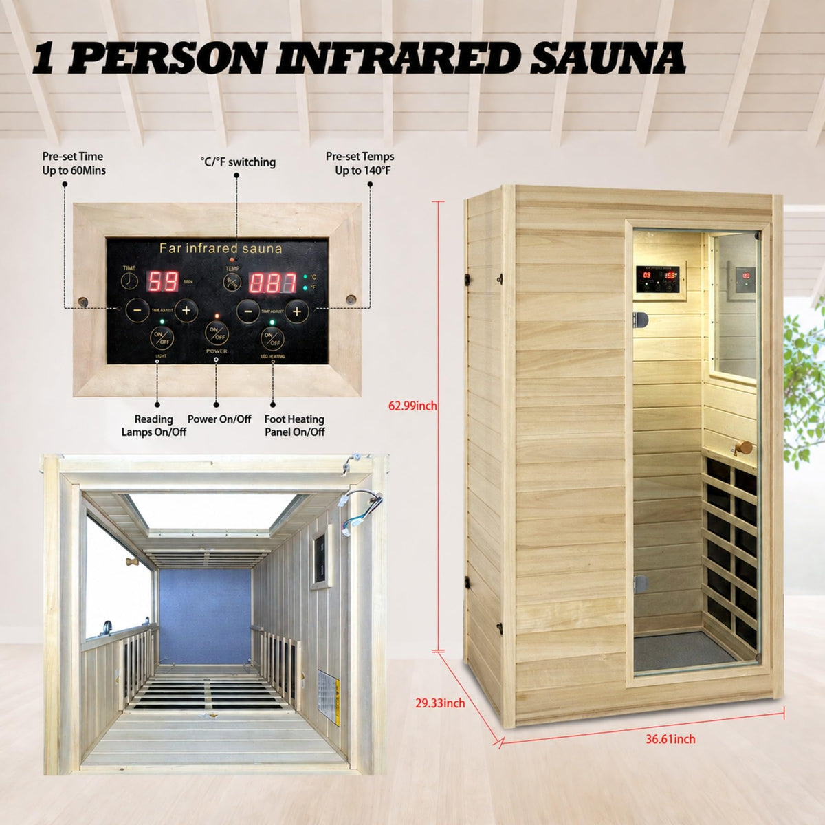 LTCCDSS Ultra-Low EMF Outdoor Infrared Sauna 2 Person, Composite Wood Far Infrared Sauna for Home, EMF 0.1-1mG, Bluetooth & Chromotherapy
