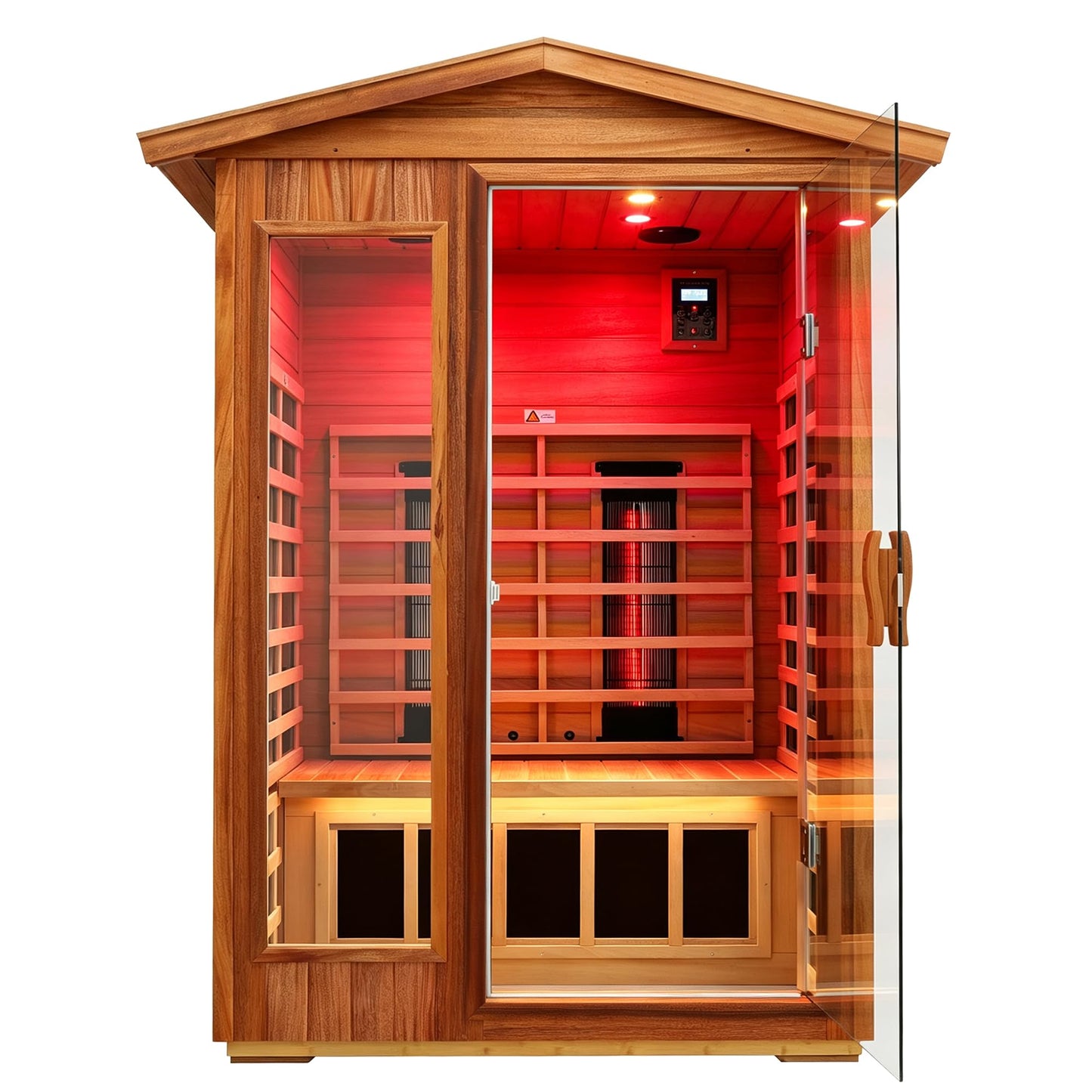 3 Person Infrared Sauna Ceramic Infrared Sauna w/Red Light Therapy | Far & Near Infrared Sauna Indoor, Low EMF Infrared Saunas for Home, Hemlock Deluxe Glass Home Sauna with Granite Backdrop