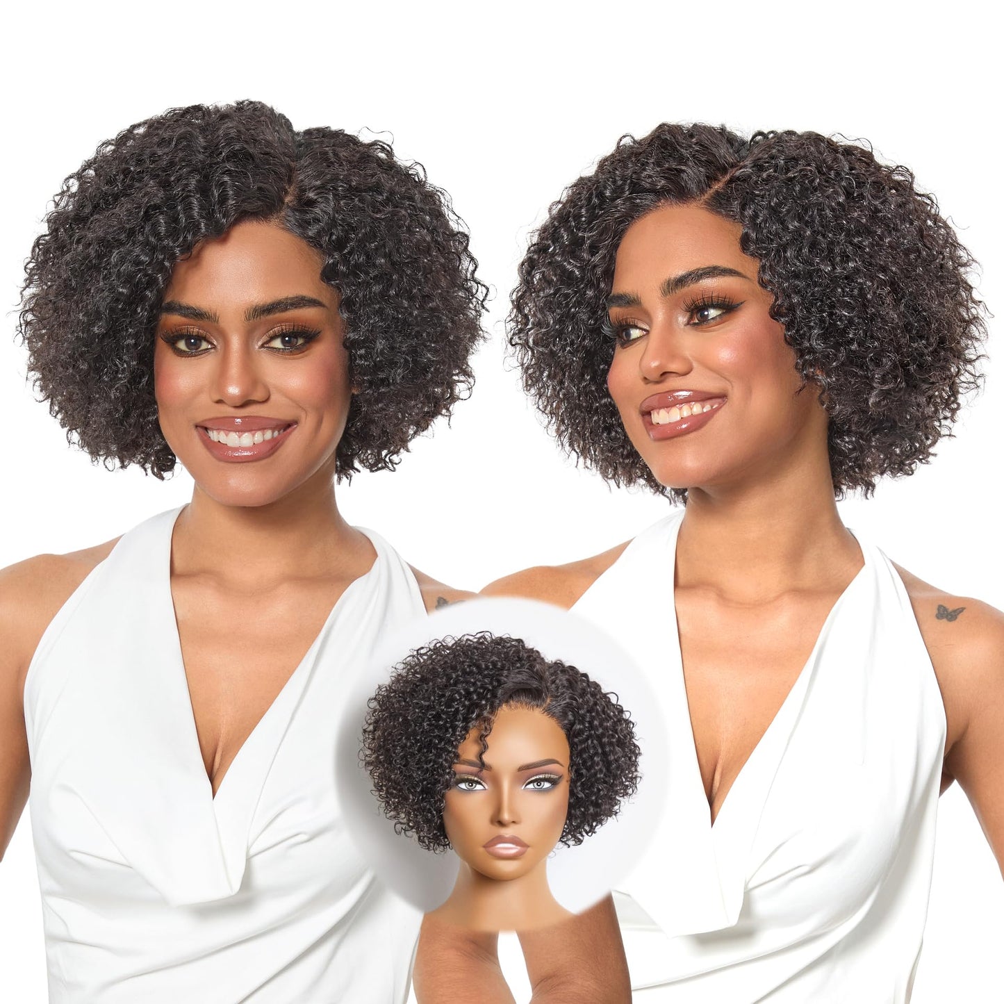 LUVME HAIR 12" Curly Bob Glueless with Blonde Highlights Wigs Human Hair | Without Spray Wigs Pre Plucked Pre Cut Undetectable HD Lace No-Glue Need Protective Wig Short Ready to Go Wig 180 Density