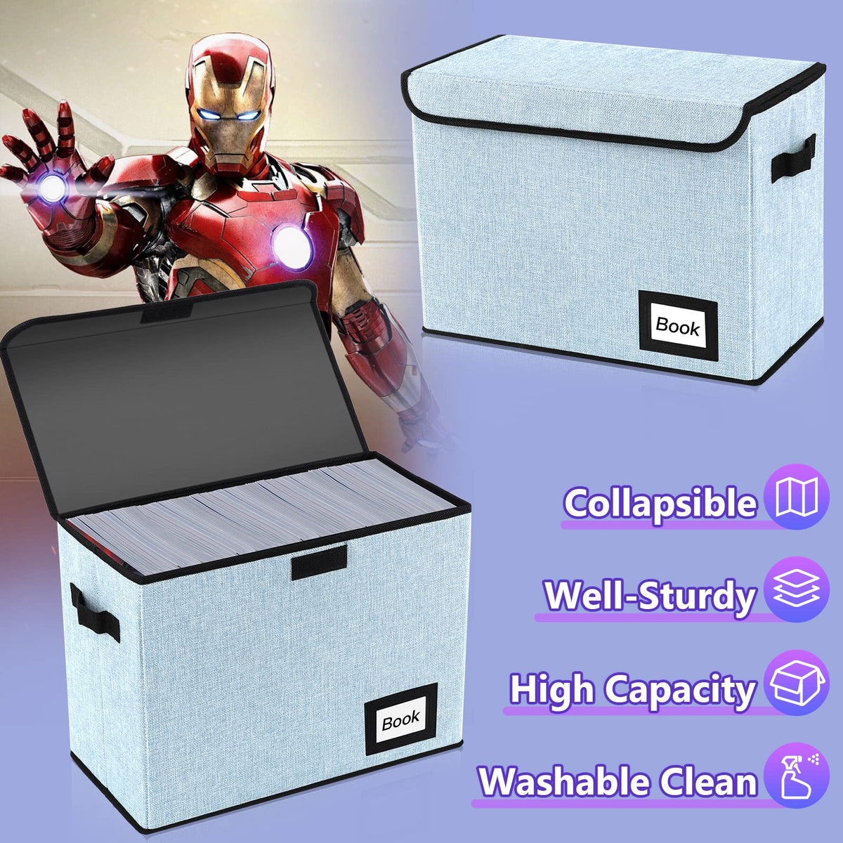 Comic Book Storage Box, 15.8" X 7.8" X 11.8", Heavy Duty Collapsible Holds 160-180 Comic Book Bin Container Holder Shelf (Cartoon Bombs)