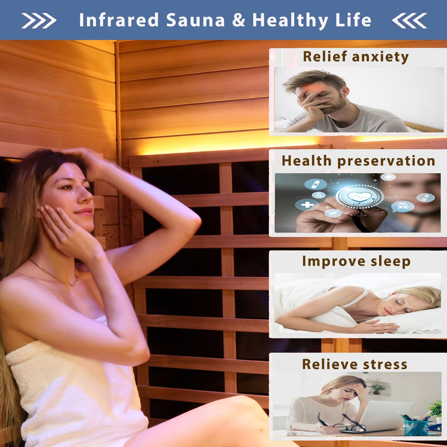 3 Person Infrared Sauna Ceramic Infrared Sauna w/Red Light Therapy | Far & Near Infrared Sauna Indoor, Low EMF Infrared Saunas for Home, Hemlock Deluxe Glass Home Sauna with Granite Backdrop