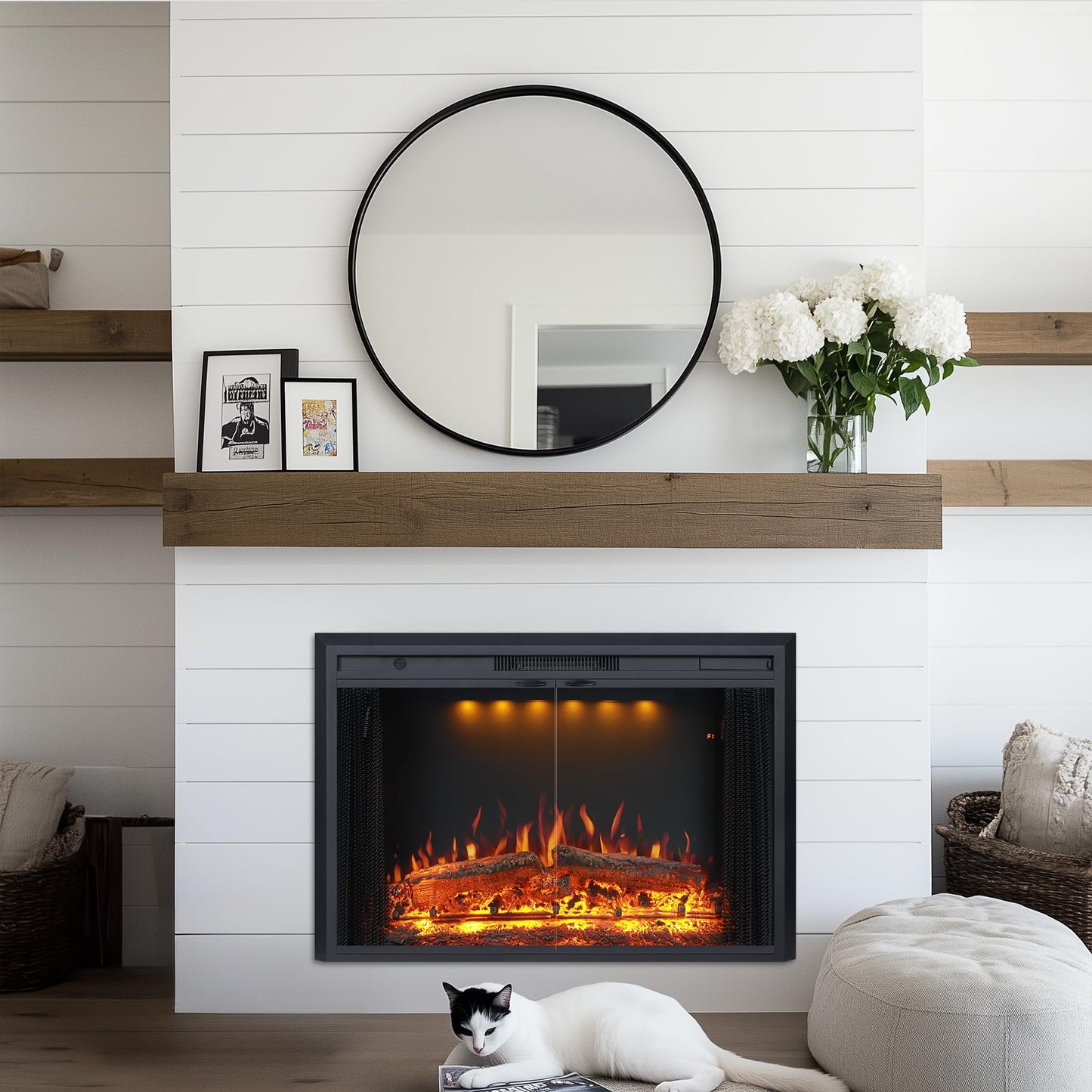 Valuxhome 40” W Electric Fireplace Insert with Log Speaker for Crackling Sound, 750W(Low)/1500W(high) for Heating, Independent Function for Heating and Changing Colors, Overheating Protection