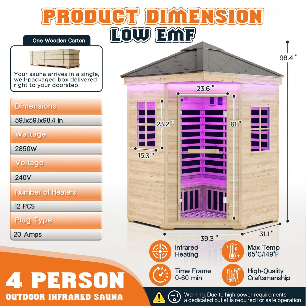 Albott 4 Person Infrared Sauna with 7-Color Light Therapy, Low EMF 2145W