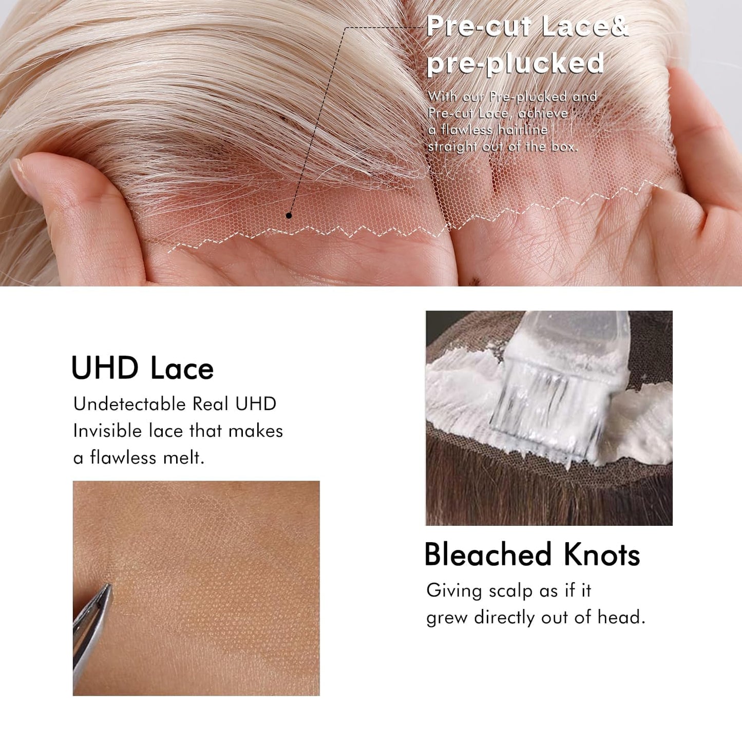 Ash Blonde Wig Human Hair 13x4 Glueless Lace Front Bob Wig 12" | 220% Density Double Drawn 15A Remy Brazilian Human Hair Wig Soft & Full Wear Go HD Pre cut Lace Pre plucked Natural Hairline