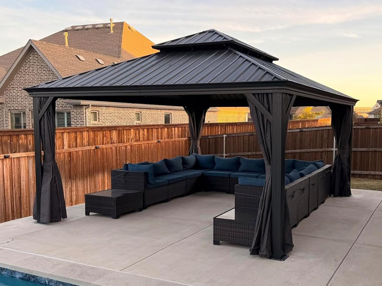 PURPLE LEAF Large Gazebo 12' X 24' with Galvanized Steel, Gray | 4.7" Thick Post, Built in Drainage, Windproof Cool Breeze, Snowproof & Rustproof, 260 GSM Textilene Netting, Fit Any Yard