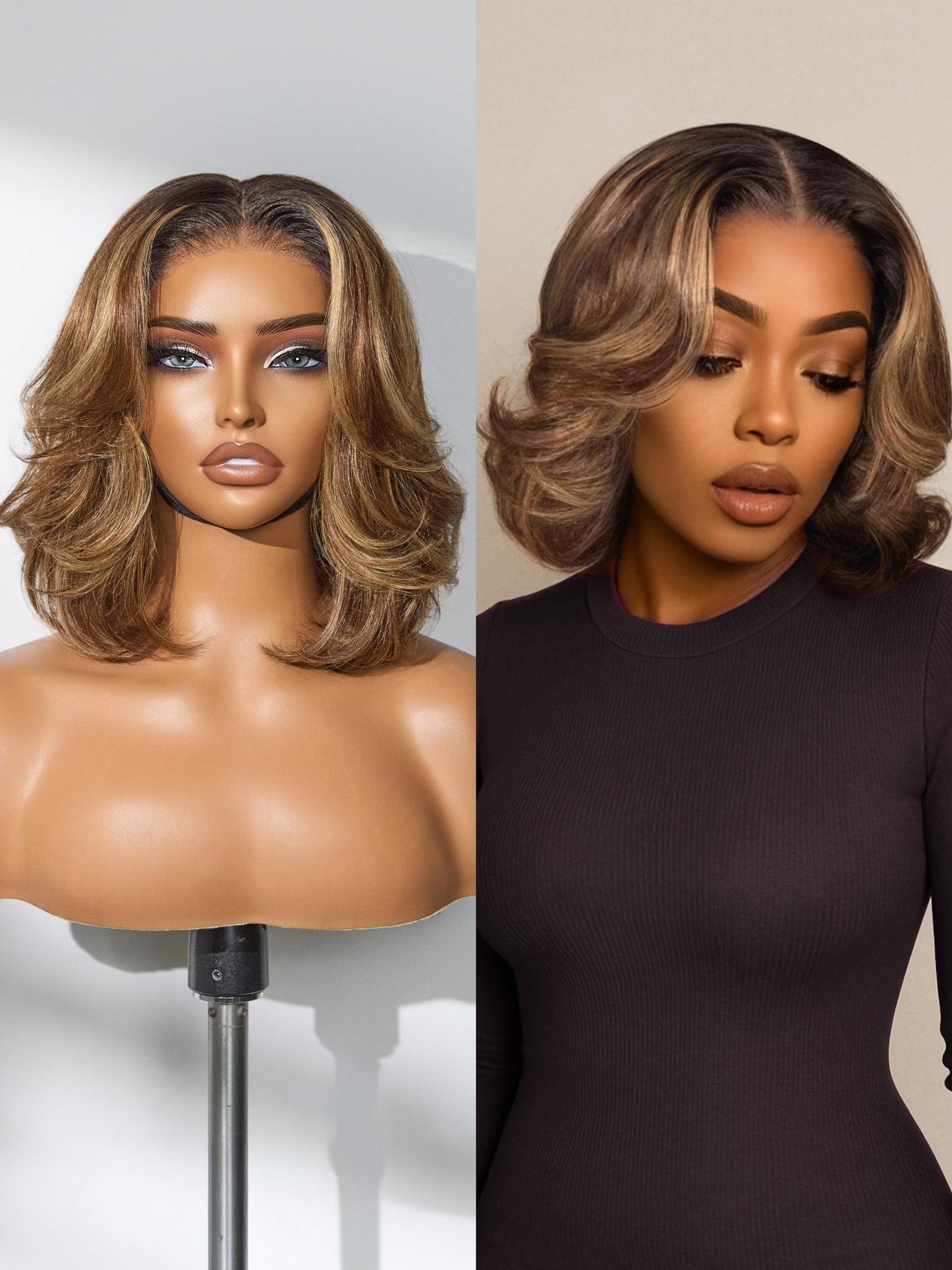 LUVME HAIR 12" Curly Bob Glueless with Blonde Highlights Wigs Human Hair | Without Spray Wigs Pre Plucked Pre Cut Undetectable HD Lace No-Glue Need Protective Wig Short Ready to Go Wig 180 Density