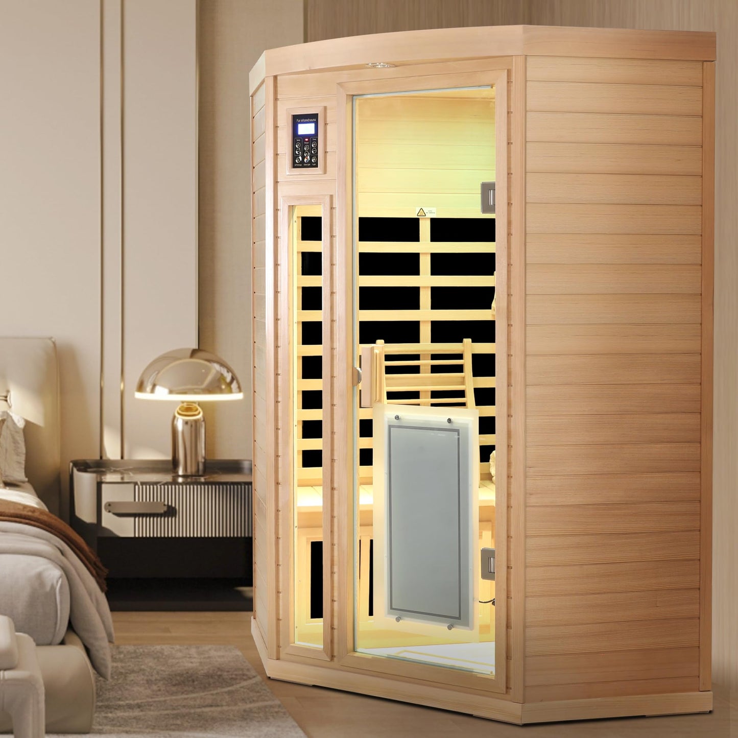 3 Person Infrared Sauna Ceramic Infrared Sauna w/Red Light Therapy | Far & Near Infrared Sauna Indoor, Low EMF Infrared Saunas for Home, Hemlock Deluxe Glass Home Sauna with Granite Backdrop