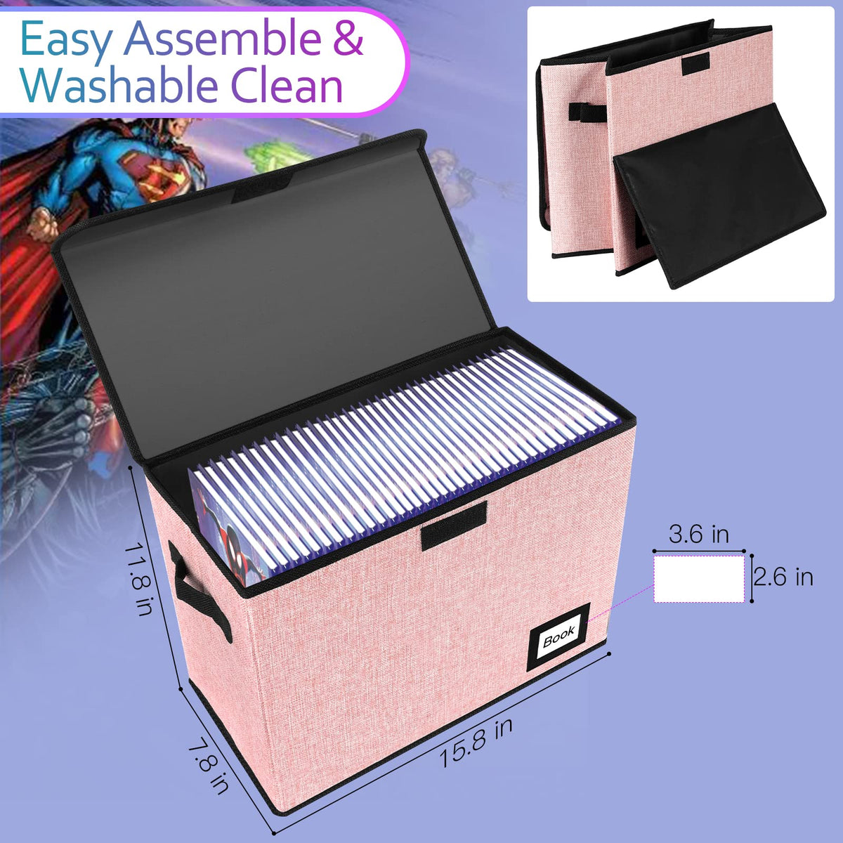 Comic Book Storage Box, 15.8" X 7.8" X 11.8", Heavy Duty Collapsible Holds 160-180 Comic Book Bin Container Holder Shelf (Cartoon Bombs)