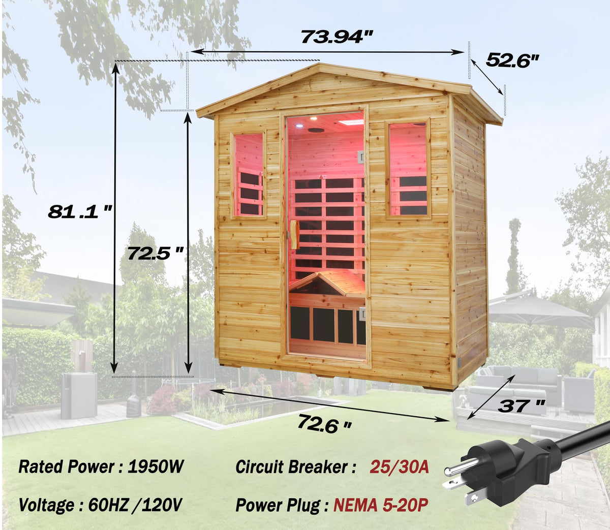 LTCCDSS Full Spectrum Outdoor Sauna 4 Person, Far Infrared, Low EMF, Chromotherapy & Bluetooth