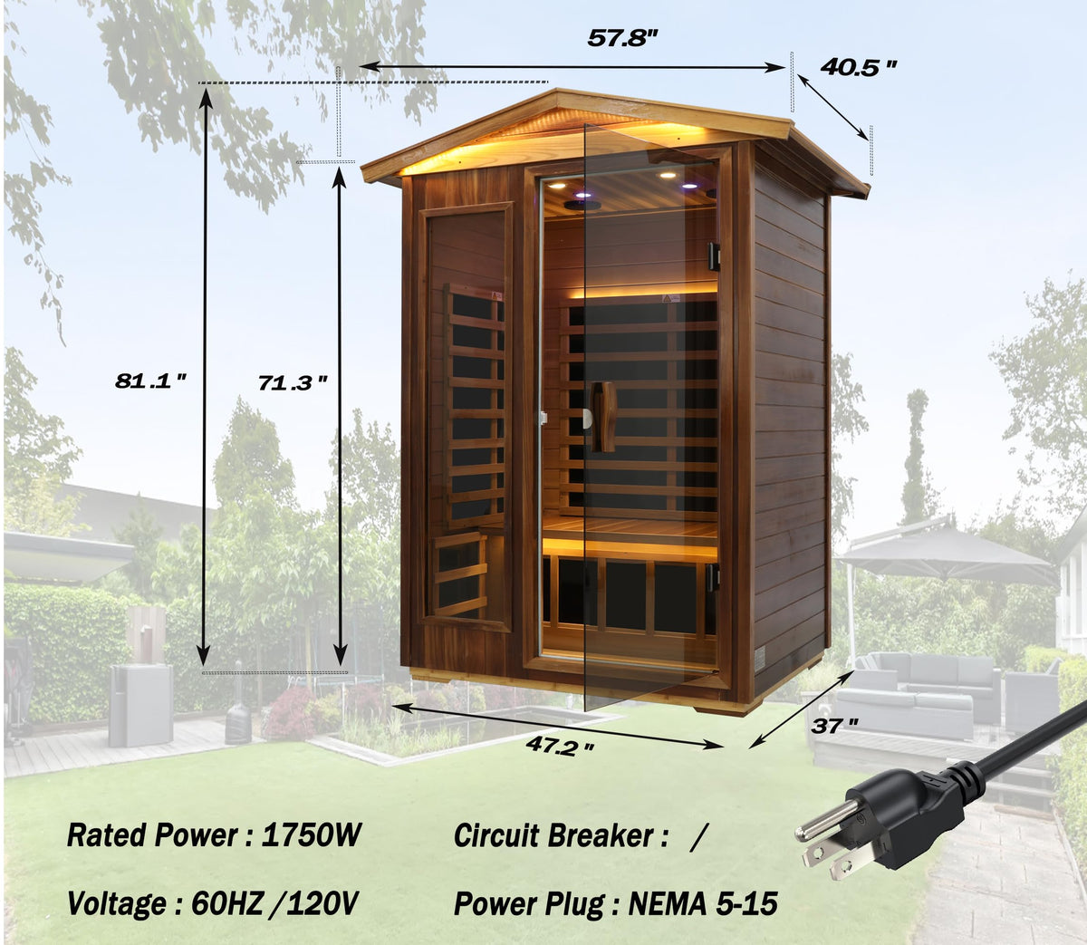 LTCCDSS Ultra-Low EMF Outdoor Infrared Sauna 2 Person, Composite Wood Far Infrared Sauna for Home, EMF 0.1-1mG, Bluetooth & Chromotherapy