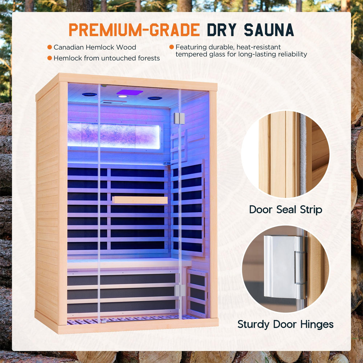 Albott 4 Person Infrared Sauna with 7-Color Light Therapy, Low EMF 2145W