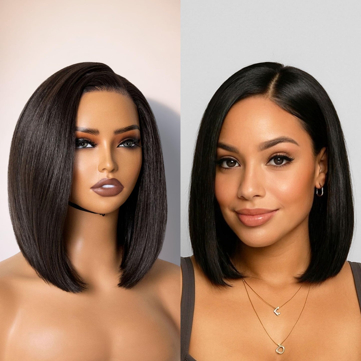 GORGIUS Blonde Bob Wig with Highlights Glueless Straight Short Synthetic Lace Front Wigs For Women Pre Cut Pre Plucked Side Part Hairline 12 Inch