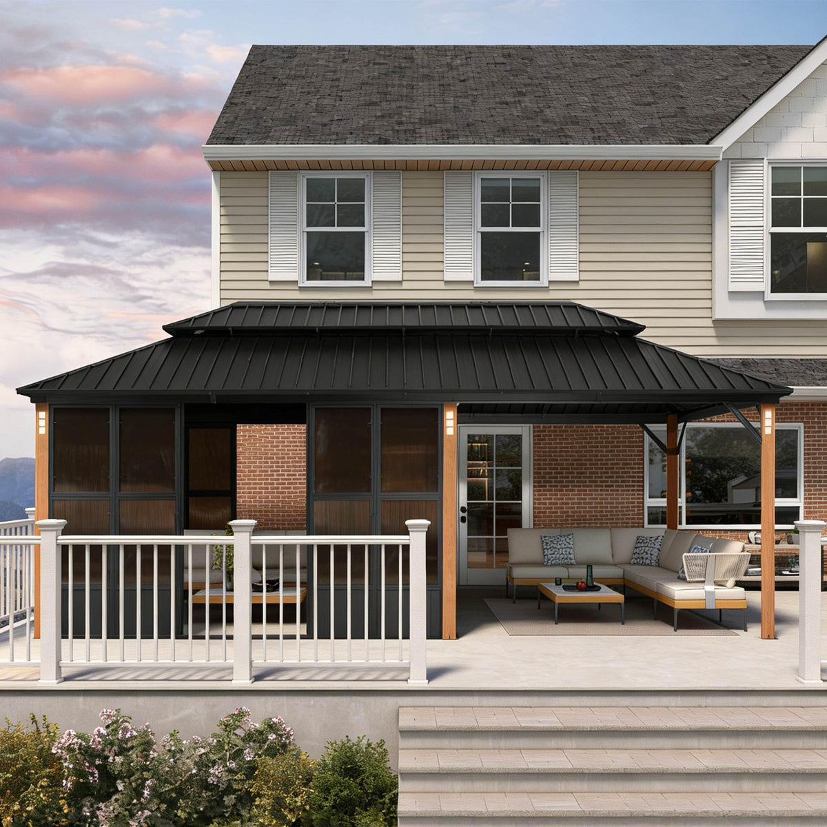 PURPLE LEAF Sunroom 12' x 14' Solarium Double Roof Gazebo, Sliding Doors