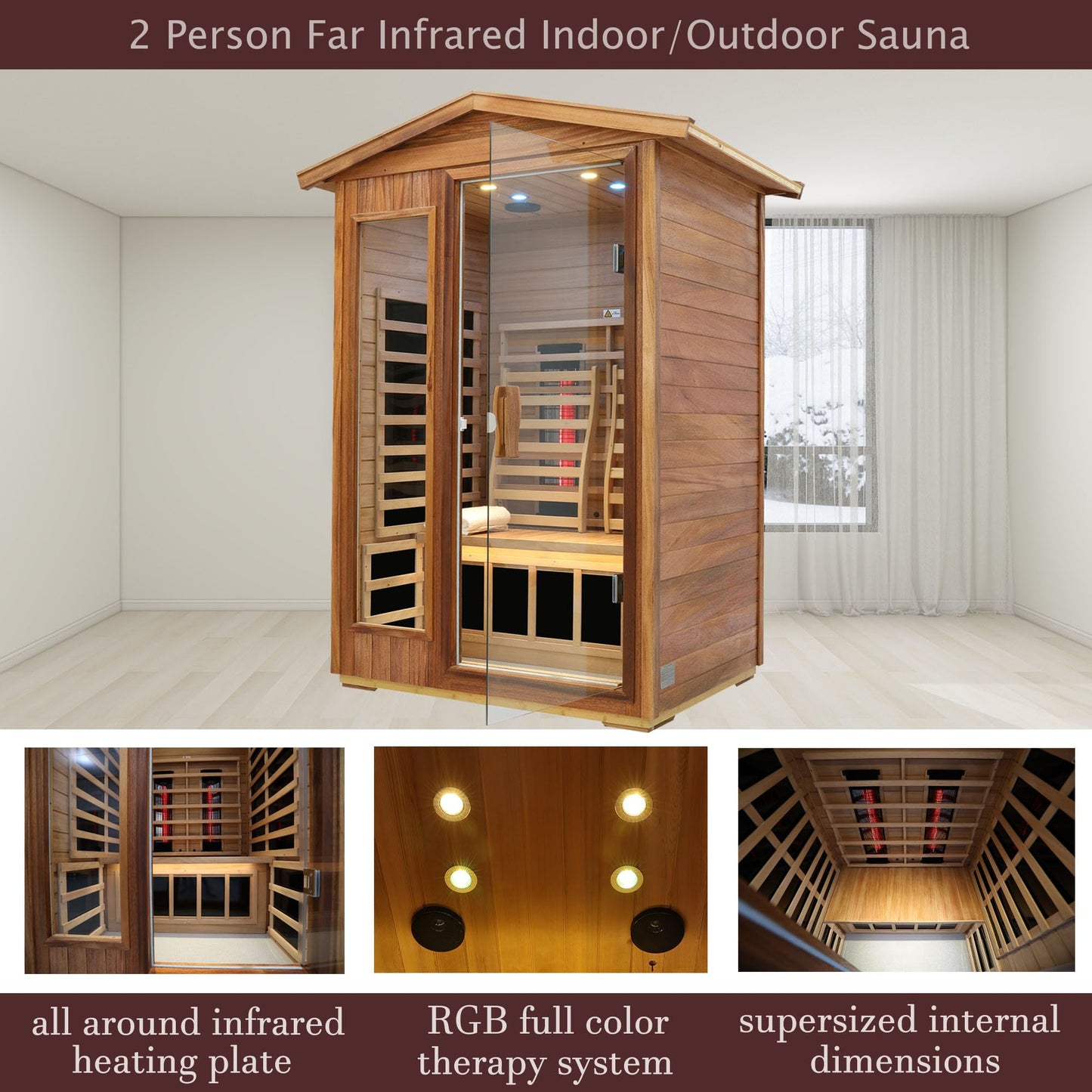3 Person Infrared Sauna Ceramic Infrared Sauna w/Red Light Therapy | Far & Near Infrared Sauna Indoor, Low EMF Infrared Saunas for Home, Hemlock Deluxe Glass Home Sauna with Granite Backdrop