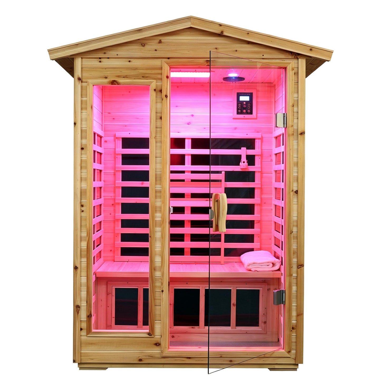 3 Person Infrared Sauna Ceramic Infrared Sauna w/Red Light Therapy | Far & Near Infrared Sauna Indoor, Low EMF Infrared Saunas for Home, Hemlock Deluxe Glass Home Sauna with Granite Backdrop