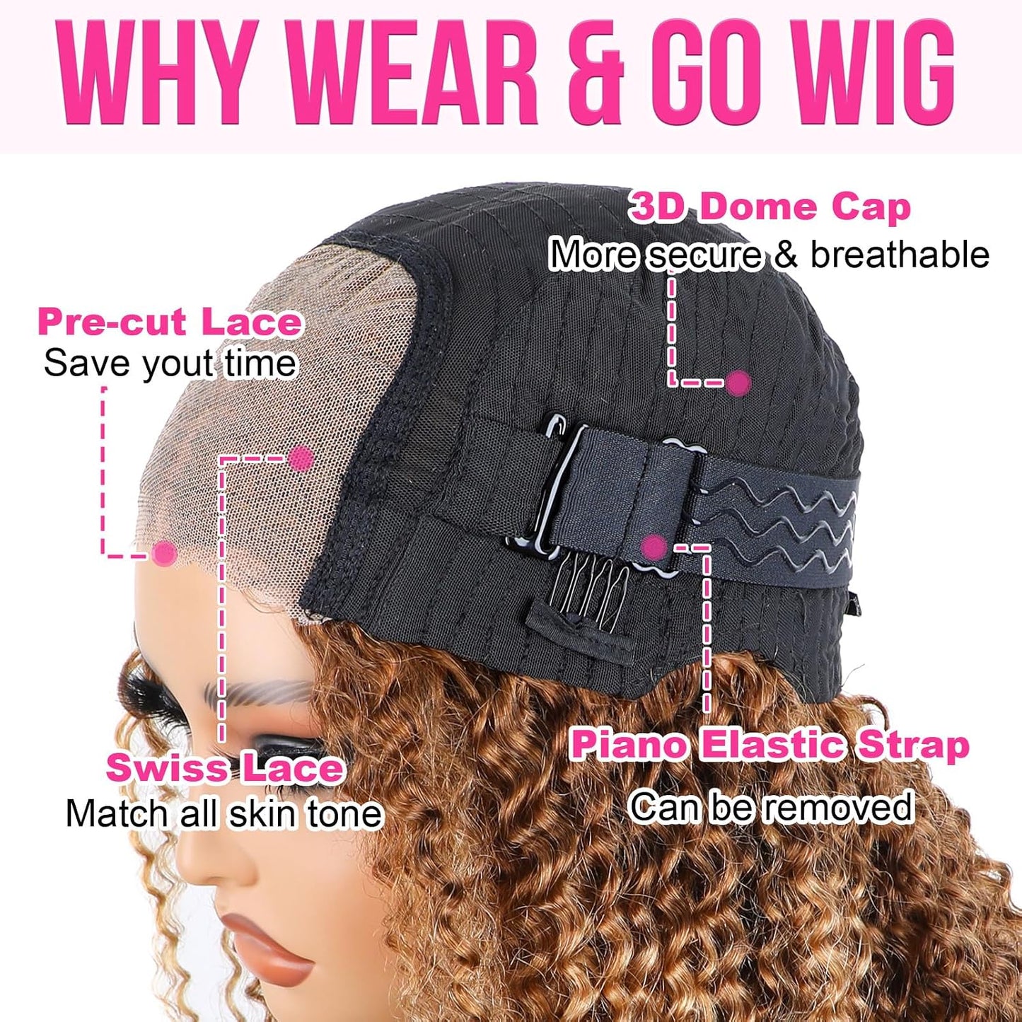 14 Inch Highlight Blonde Wear and Go Glueless Curly Bob Wig Human Hair Pre Plucked, Glueless Pre cut HD Lace Front Wigs Human Hair,Water Wave No Glue wigs, Natural Hairline for Women 200% Density