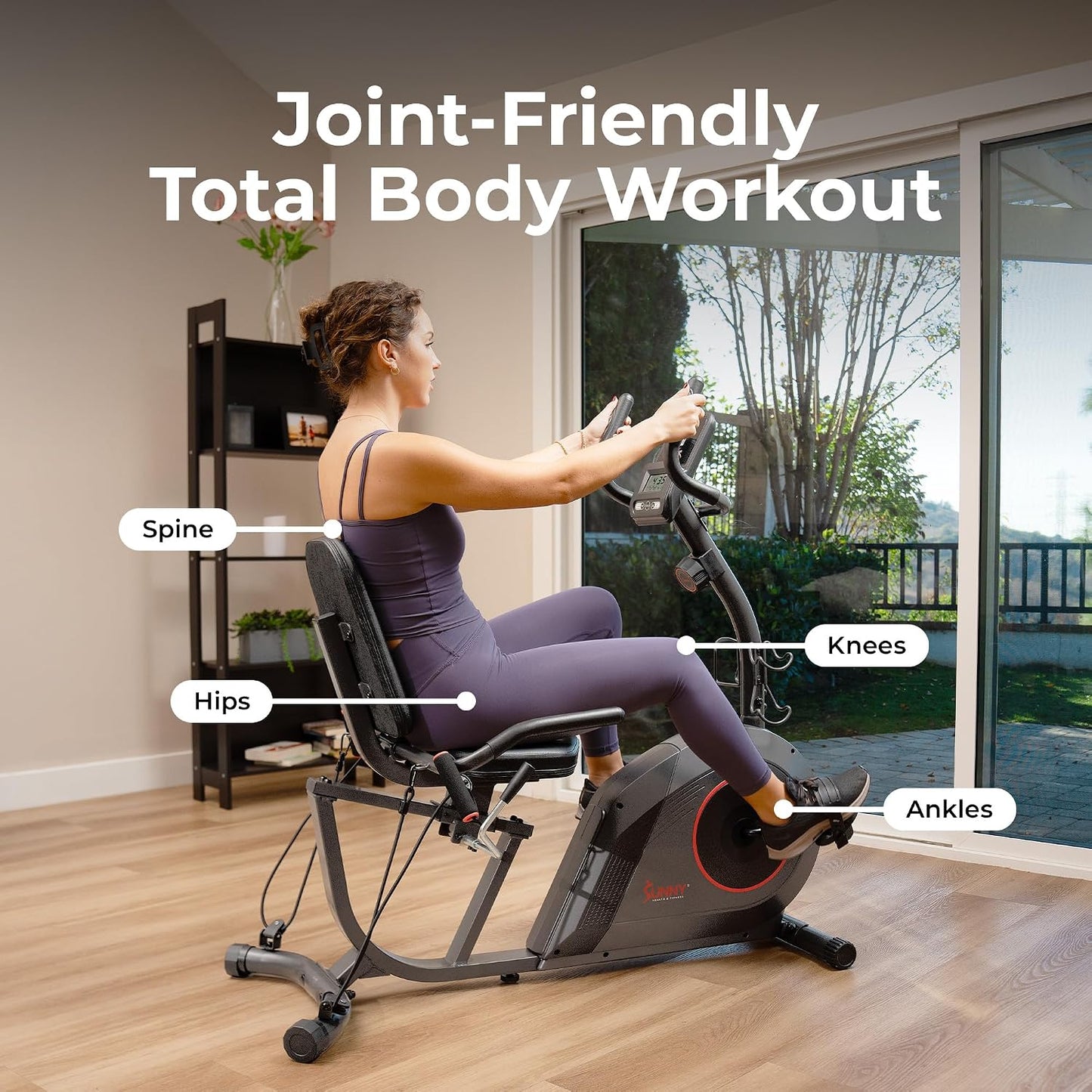 Sunny Health & Fitness Smart Recumbent Bike, Wide Cushioned Seat & Back, Indoor Cycling Machine for Adult/Seniors Home Exercise, Free SunnyFit App Connection