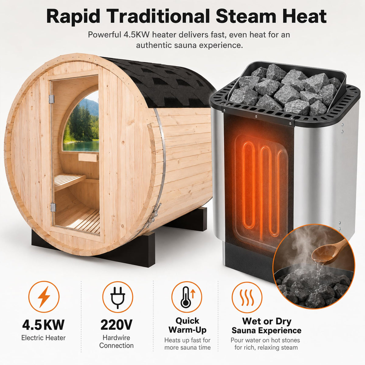 Panoramic Outdoor Sauna,Canadian Cedar 4-6 Person Steam Saunas